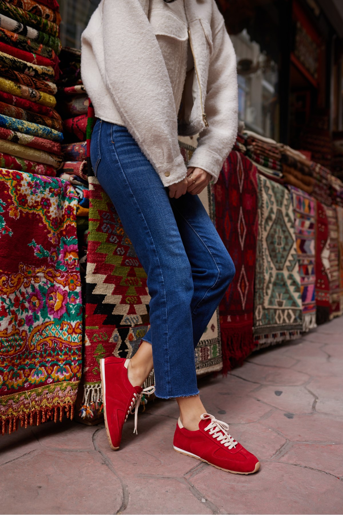 TORES KADIN KIRMIZI GERCEK SUET BAGCIKLI SNEAKER
