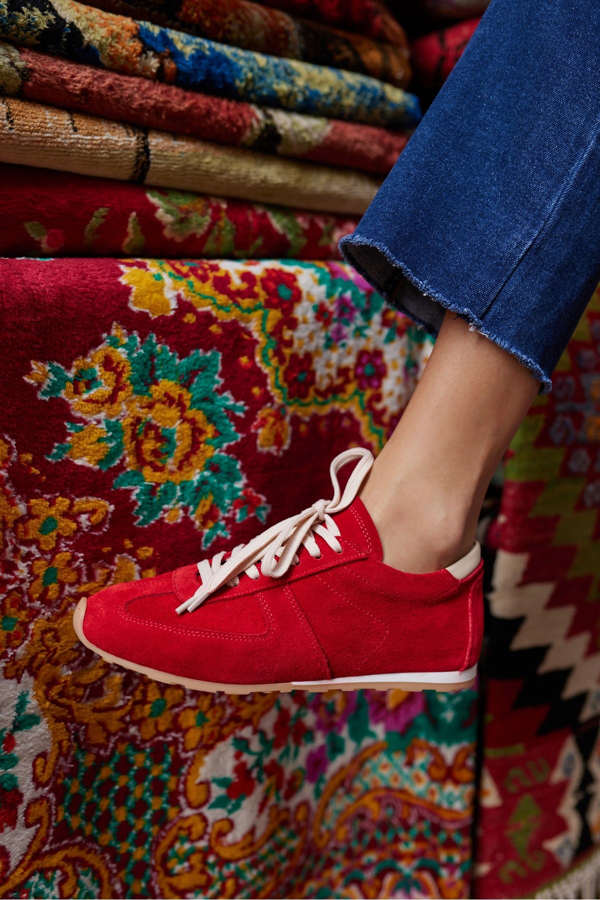 TORES KADIN KIRMIZI GERCEK SUET BAGCIKLI SNEAKER