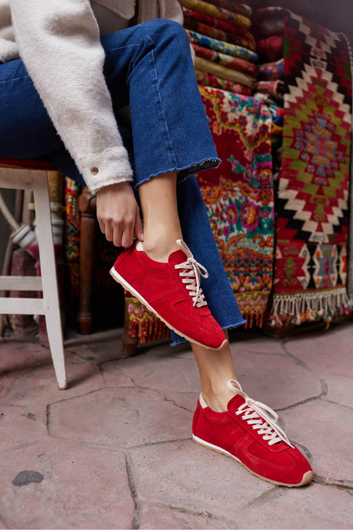 TORES KADIN KIRMIZI GERCEK SUET BAGCIKLI SNEAKER