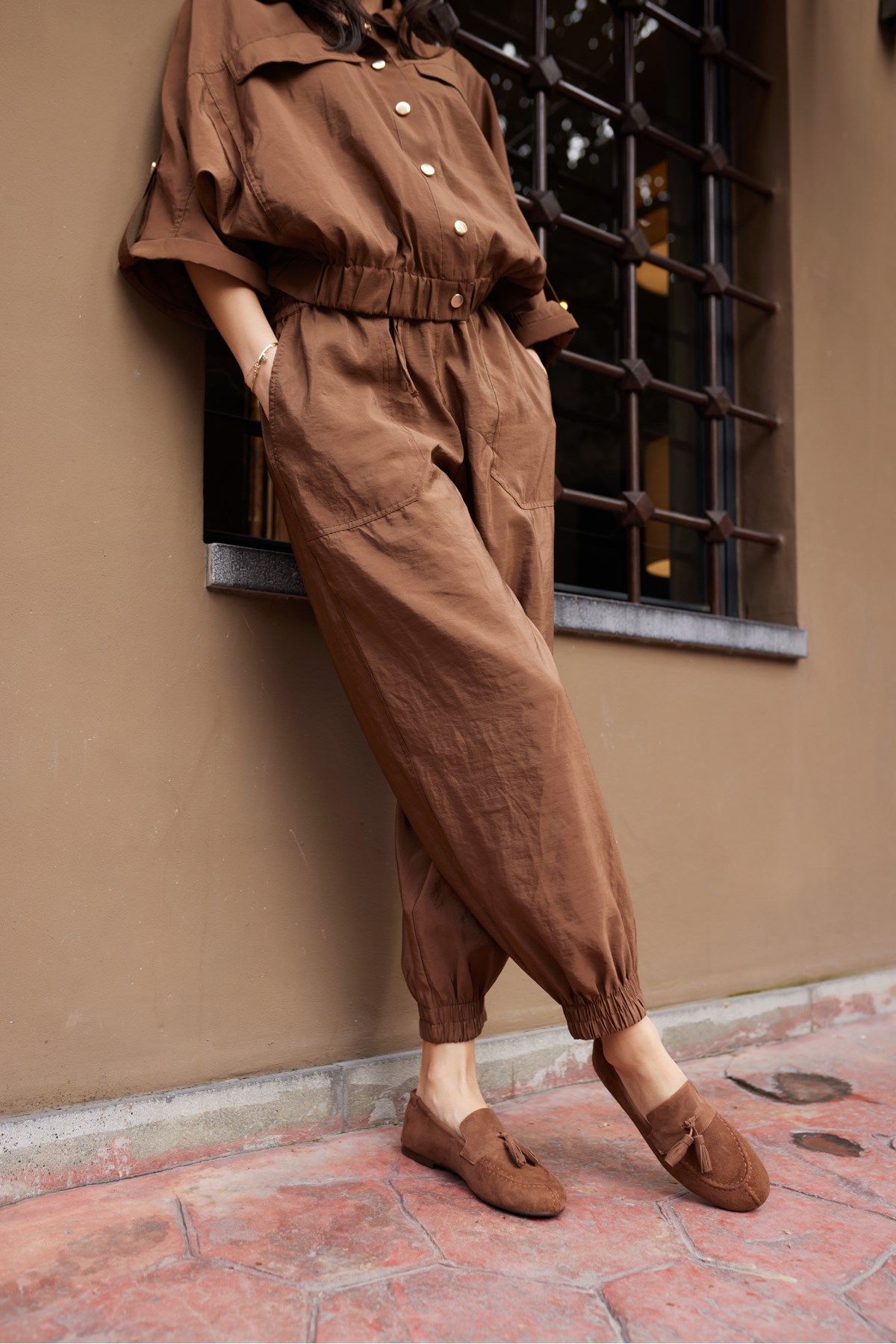 ALBARES KADIN KAHVE MOCHA GERCEK SUET PUSKULLU LOAFER