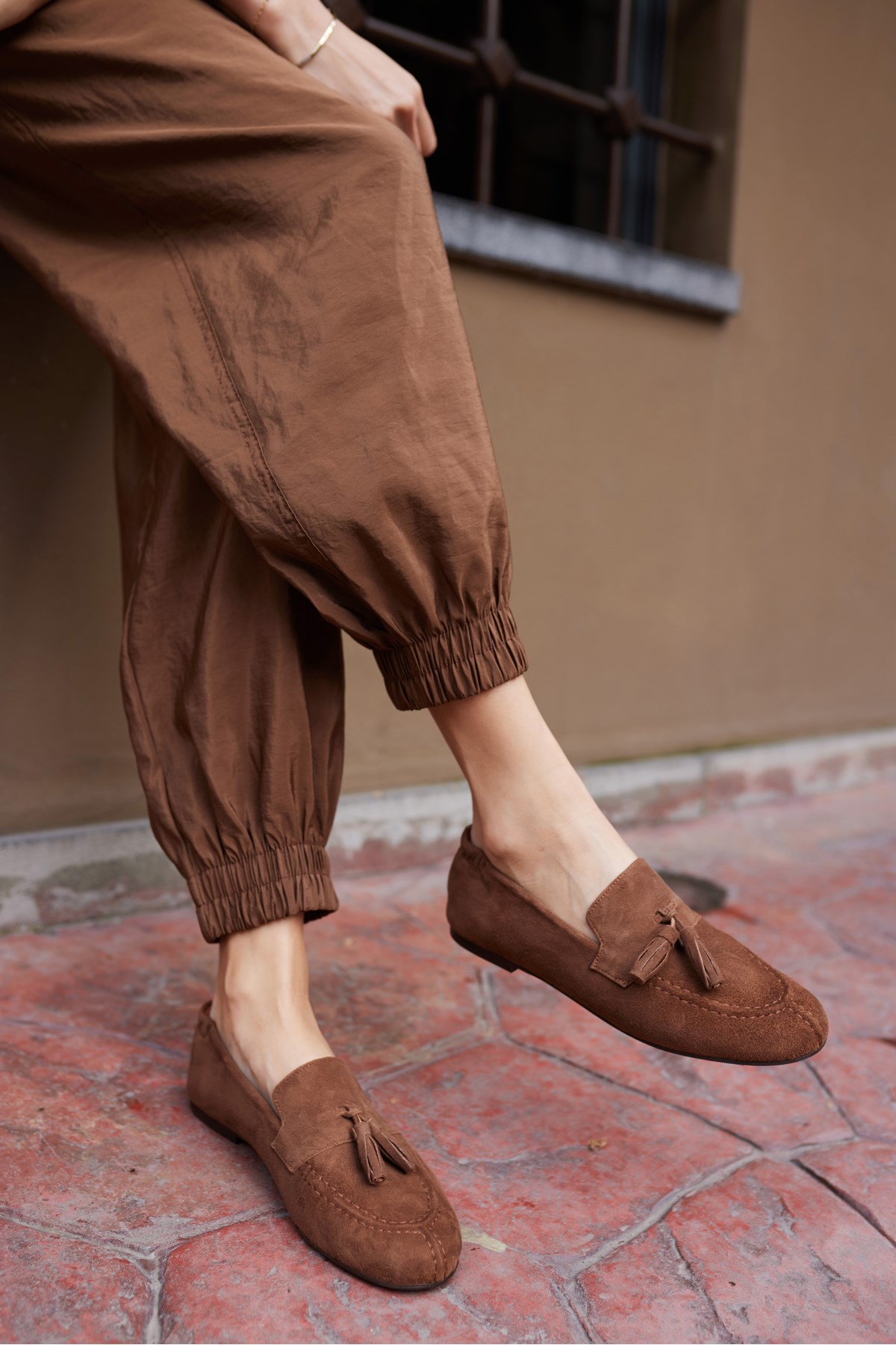 ALBARES KADIN KAHVE MOCHA GERCEK SUET PUSKULLU LOAFER