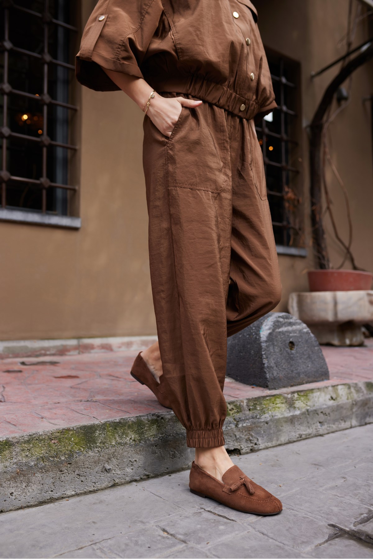 ALBARES KADIN KAHVE MOCHA GERCEK SUET PUSKULLU LOAFER