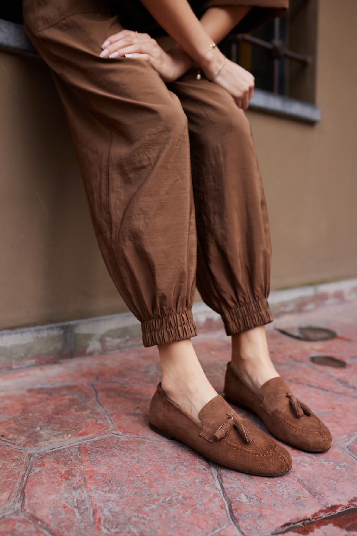 ALBARES KADIN KAHVE MOCHA GERCEK SUET PUSKULLU LOAFER