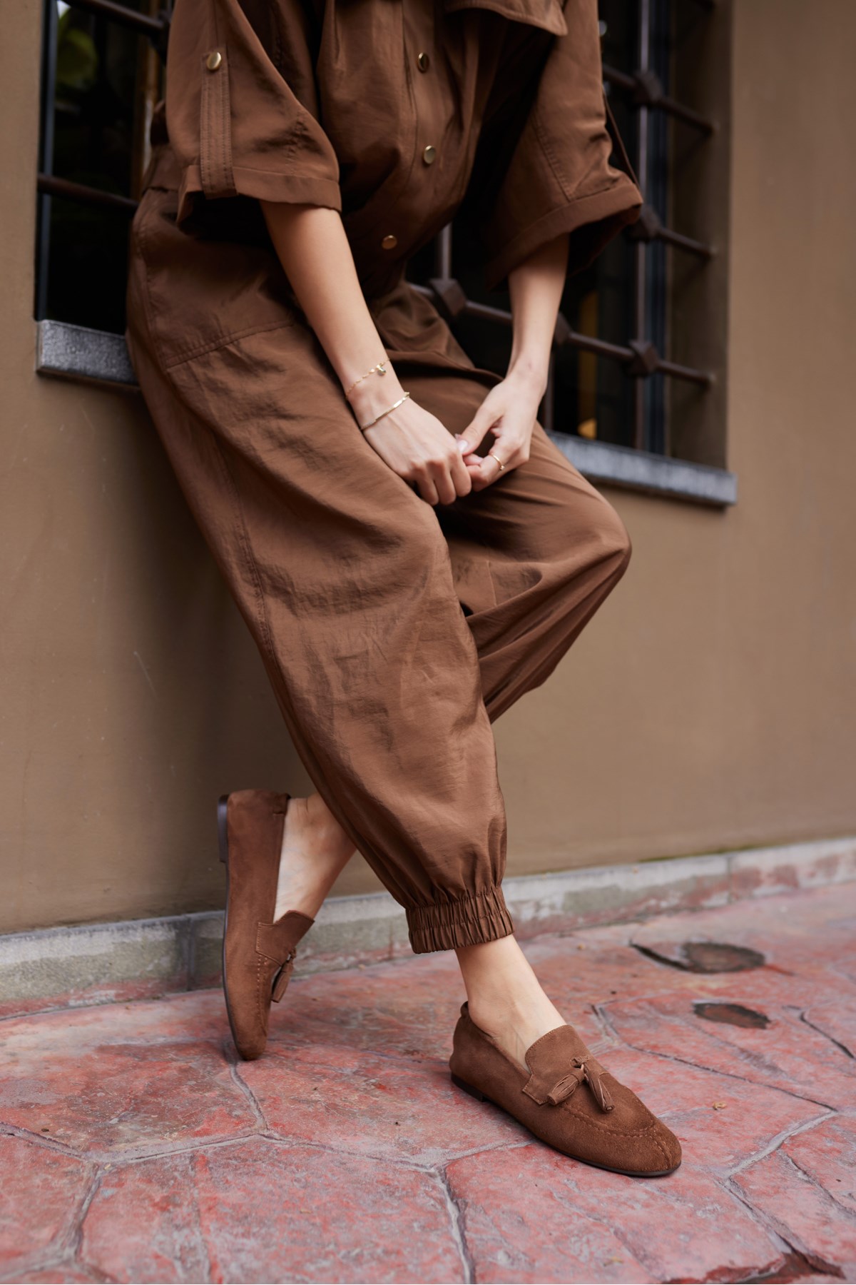 ALBARES KADIN KAHVE MOCHA GERCEK SUET PUSKULLU LOAFER