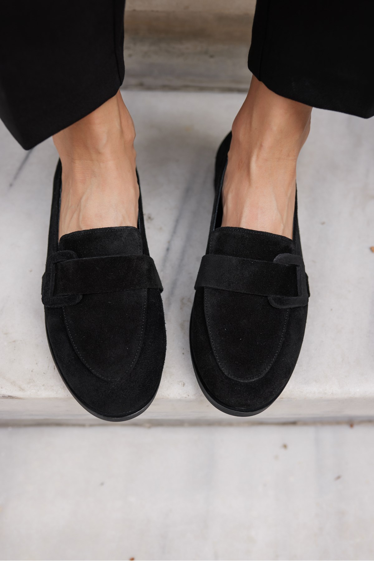 TİNY KADIN SİYAH GERCEK SUET LOAFER AYAKKABİ
