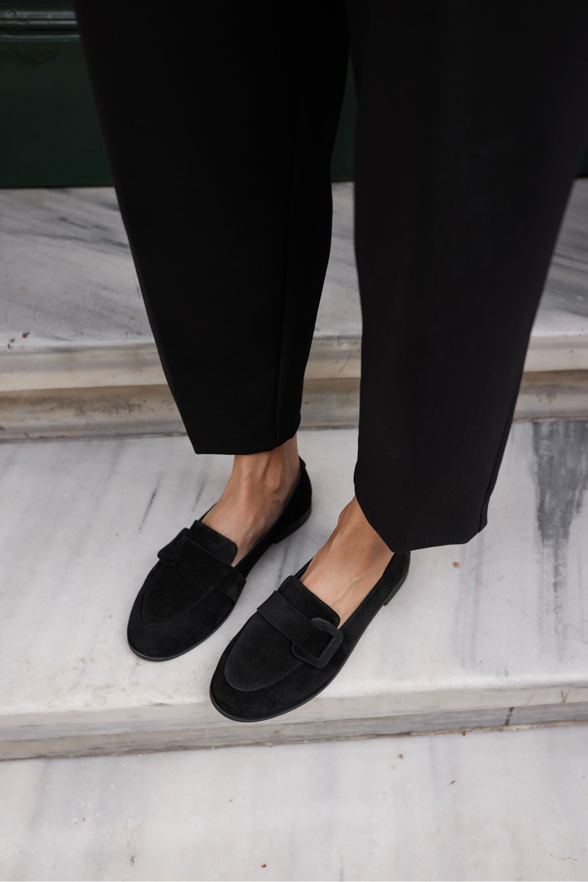 TİNY KADIN SİYAH GERCEK SUET LOAFER AYAKKABİ