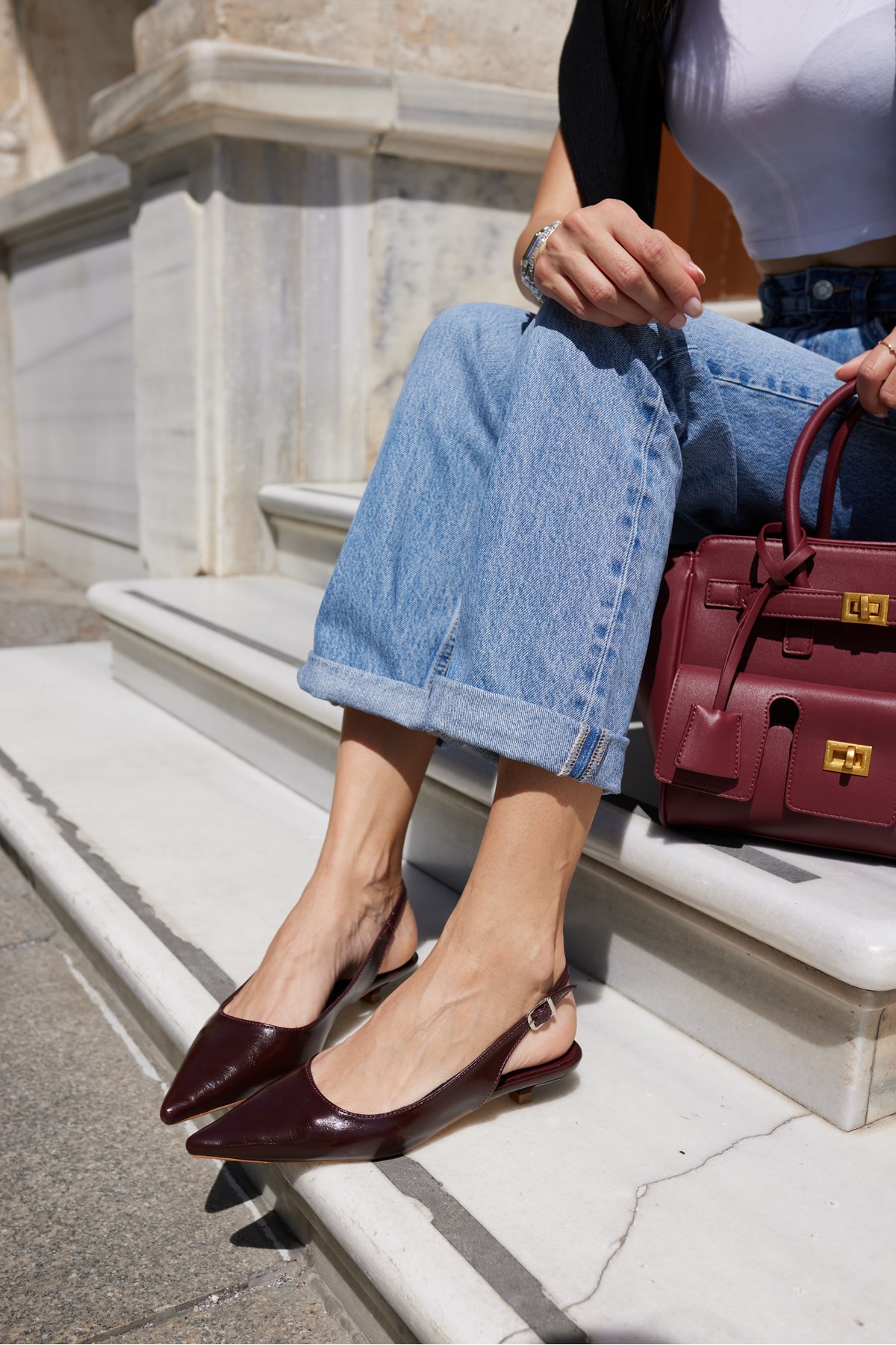 MURCİA KADIN BORDO MALZEME MİNİ TOPUKLU SLİNBACK AYAKKABİ
