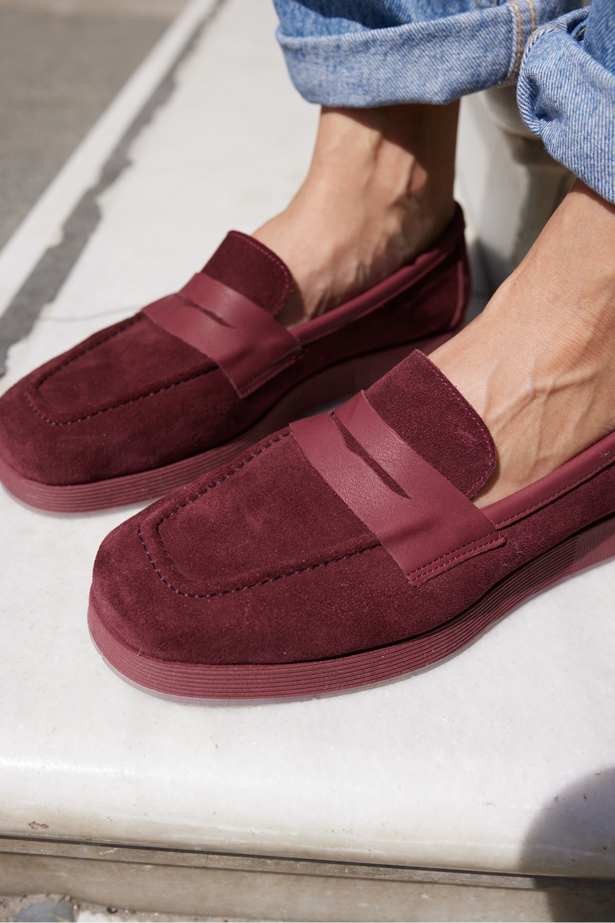 MONTİ KADIN BORDO GERCEK SUET LOAFER AYAKKABİ
