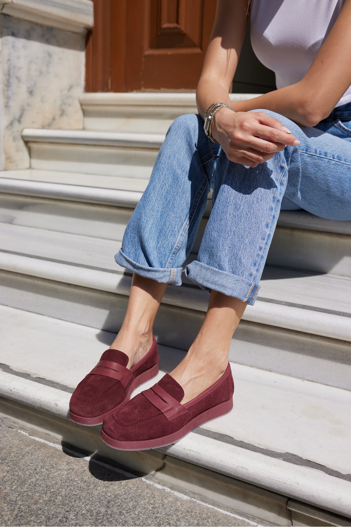 MONTİ KADIN BORDO GERCEK SUET LOAFER AYAKKABİ