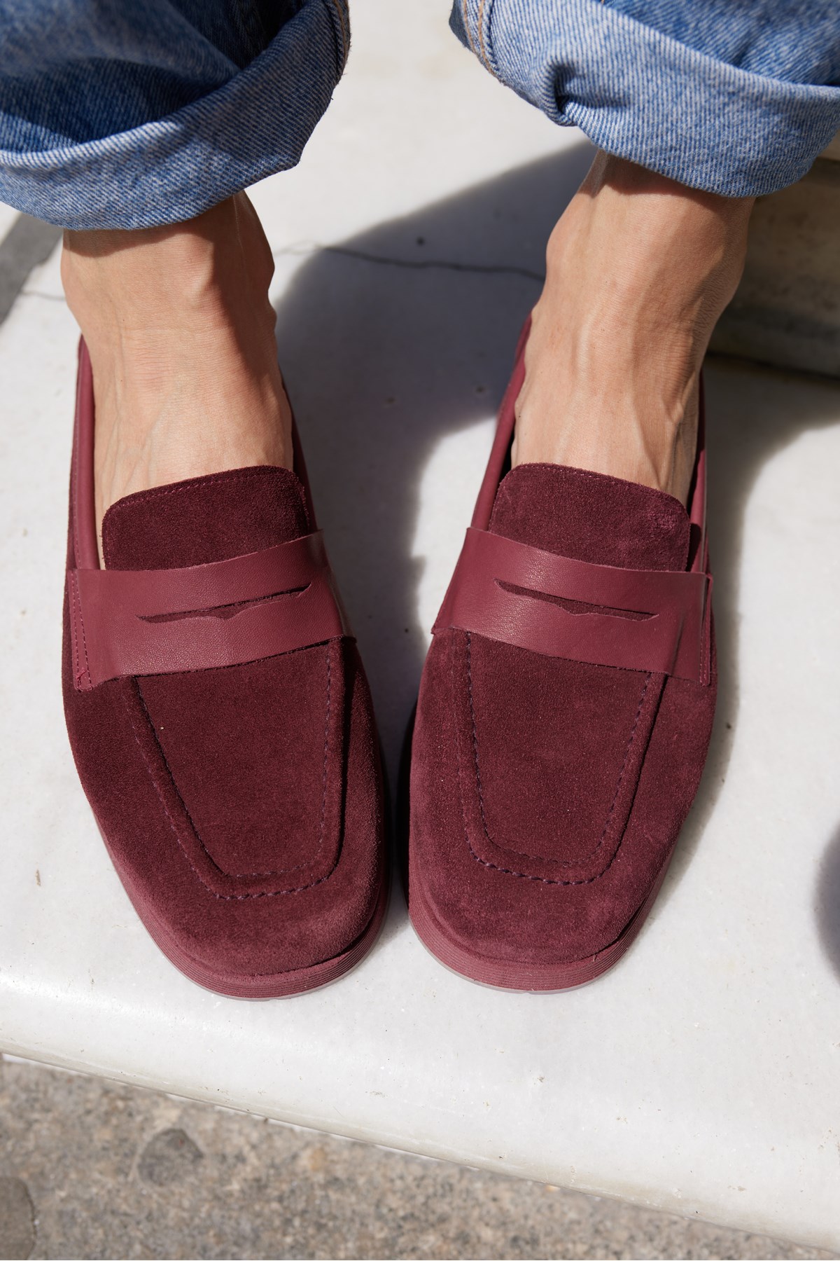MONTİ KADIN BORDO GERCEK SUET LOAFER AYAKKABİ