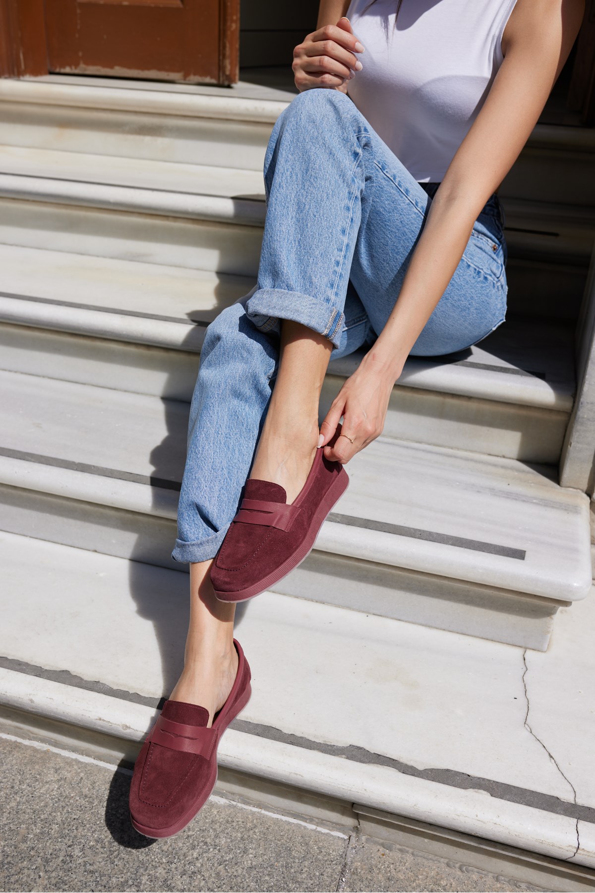 MONTİ KADIN BORDO GERCEK SUET LOAFER AYAKKABİ