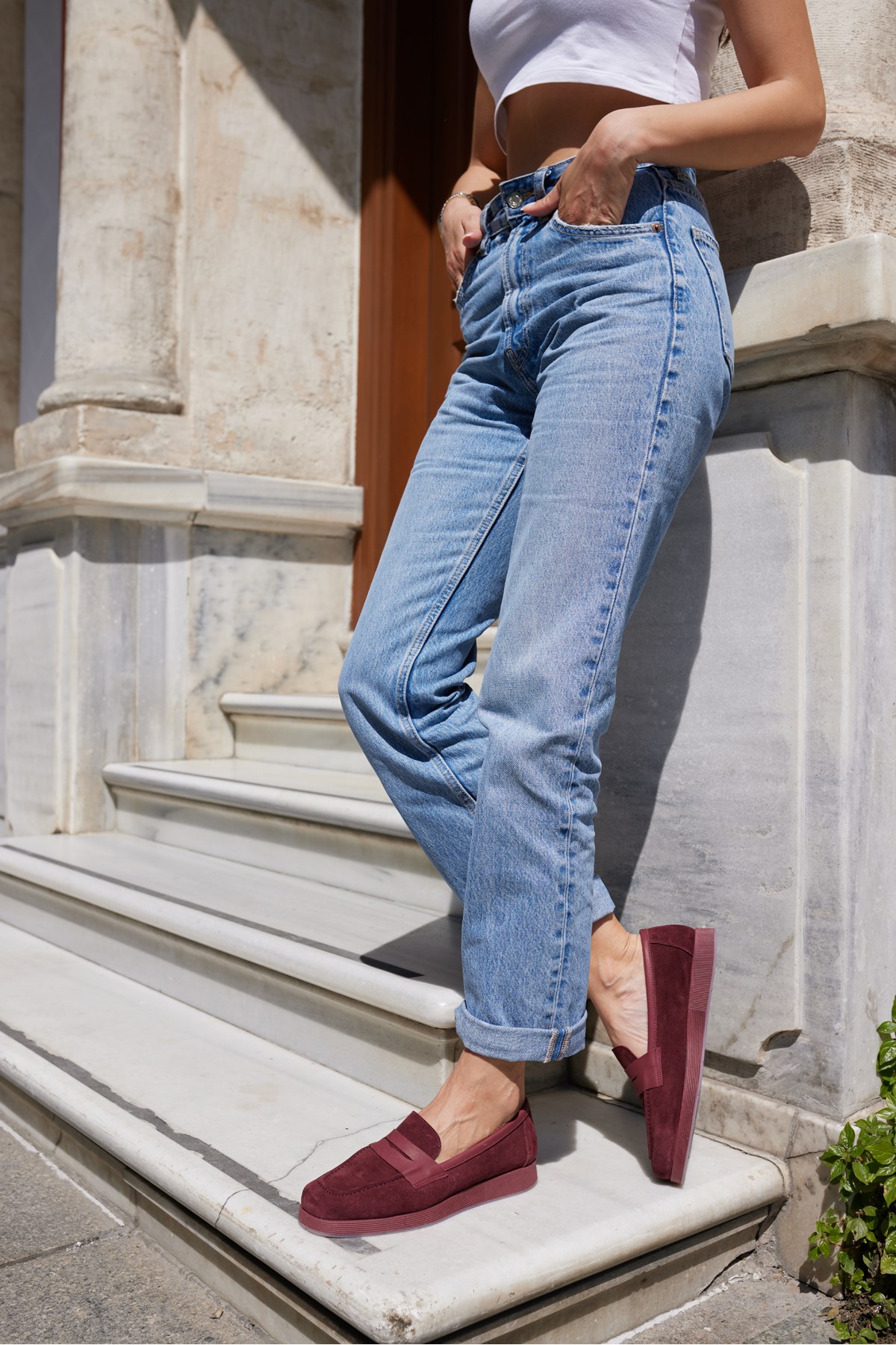 MONTİ KADIN BORDO GERCEK SUET LOAFER AYAKKABİ