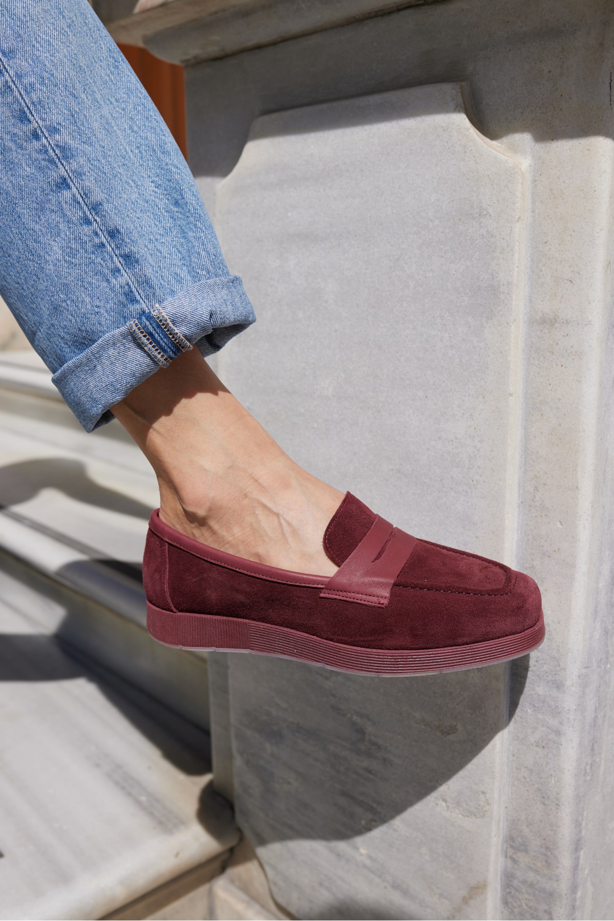 MONTİ KADIN BORDO GERCEK SUET LOAFER AYAKKABİ