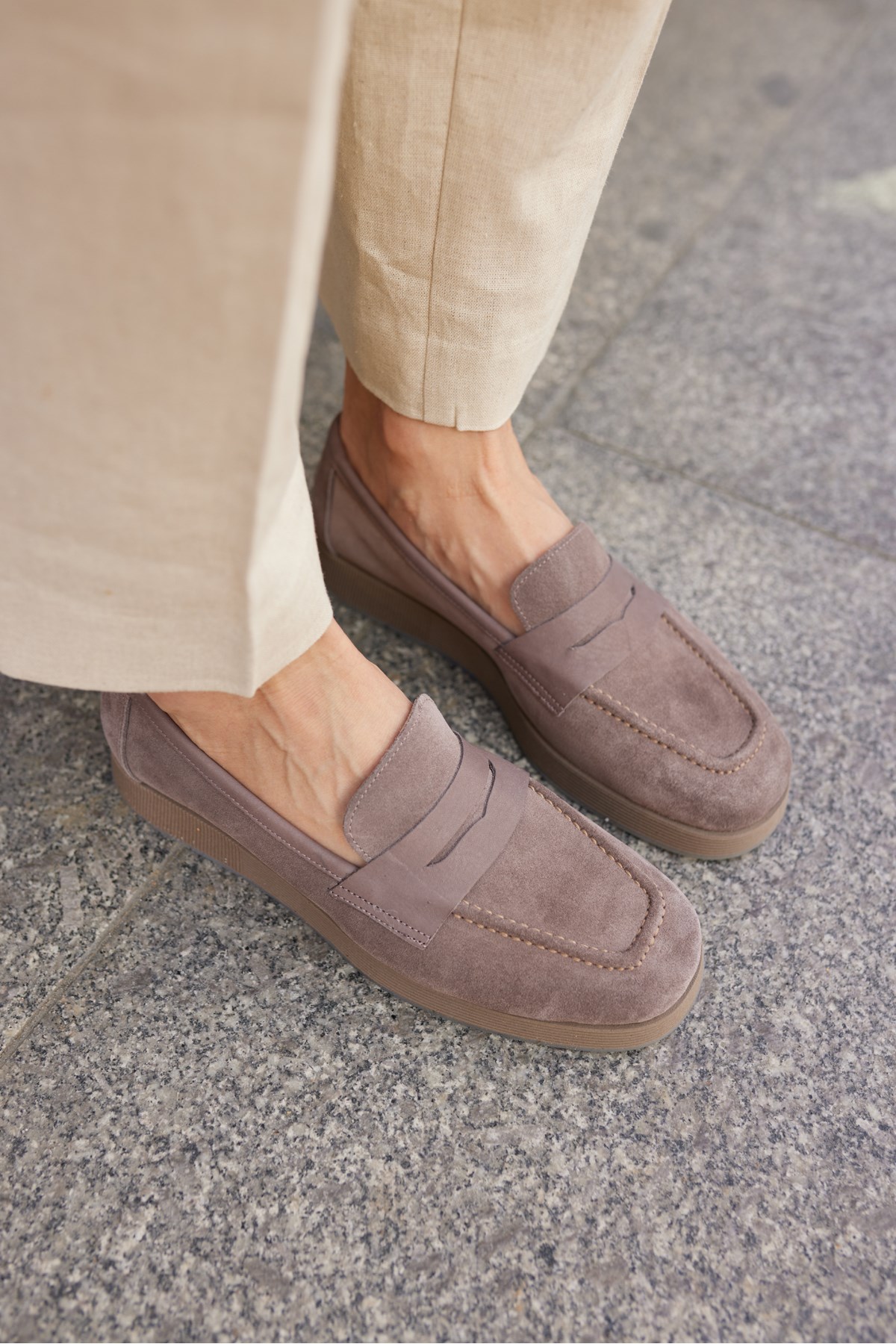 MONTİ KADIN VİZON GERCEK SUET LOAFER AYAKKABİ