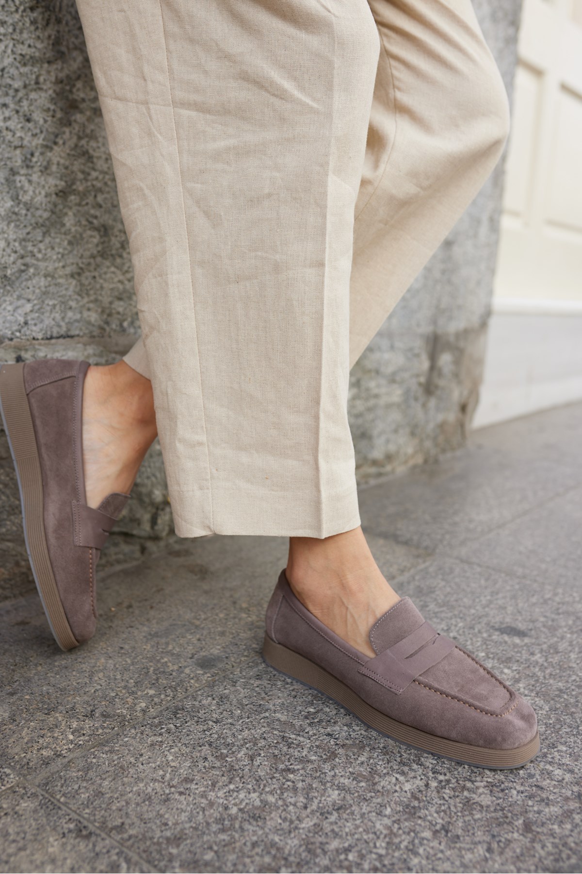 MONTİ KADIN VİZON GERCEK SUET LOAFER AYAKKABİ