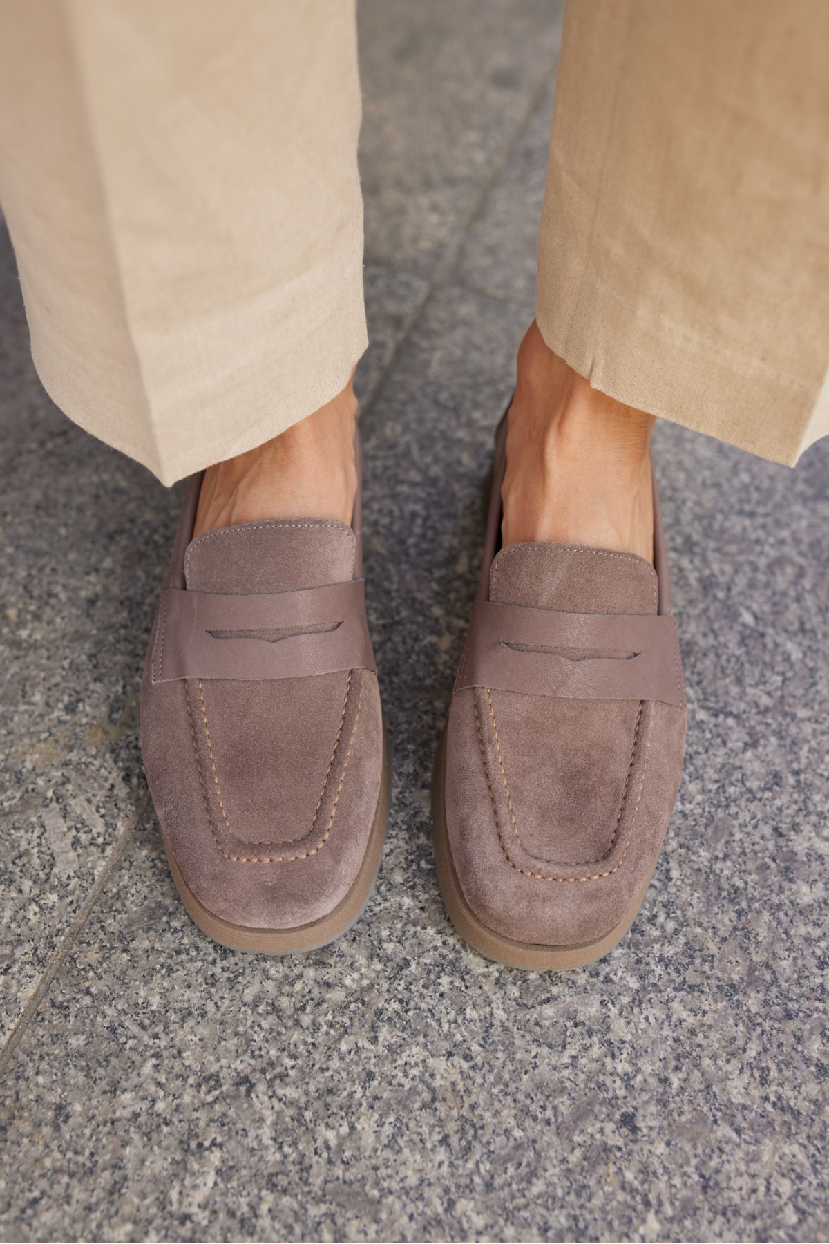 MONTİ KADIN VİZON GERCEK SUET LOAFER AYAKKABİ