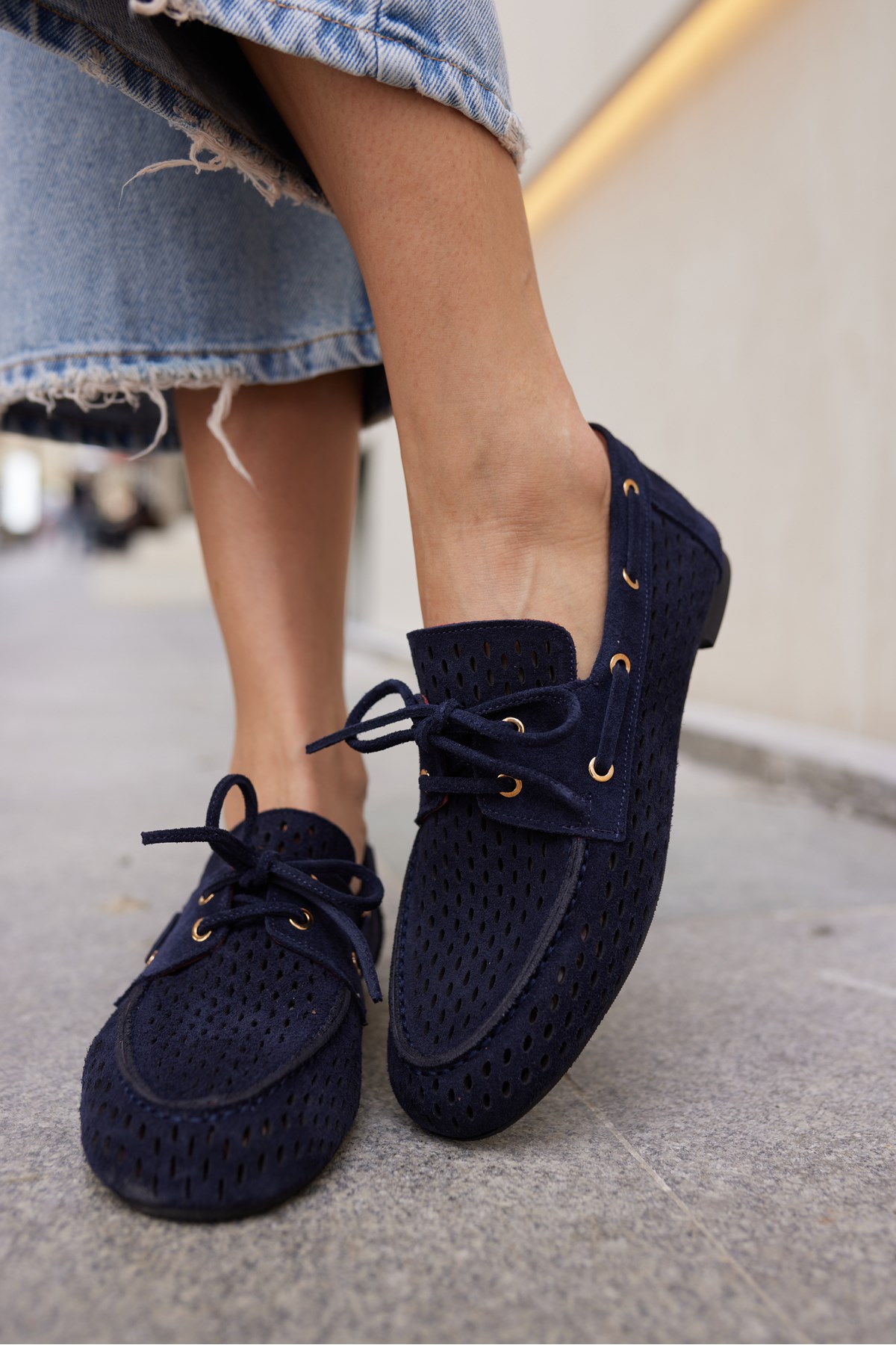 YURİ KADIN LACİVERT SUET ZIMBALİ LOAFER AYAKKABİ