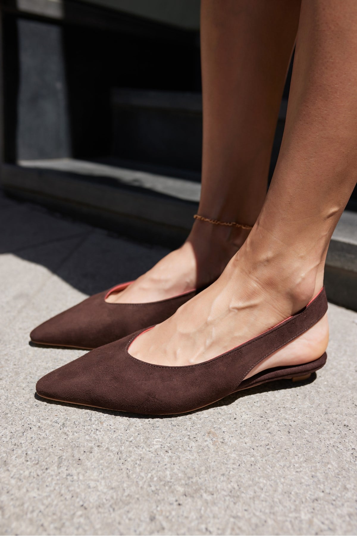 VERA KADIN KAHVE GERCEK DERİ SUET MİNİ TOPUKLU SLINGBACK AYAKKABİ