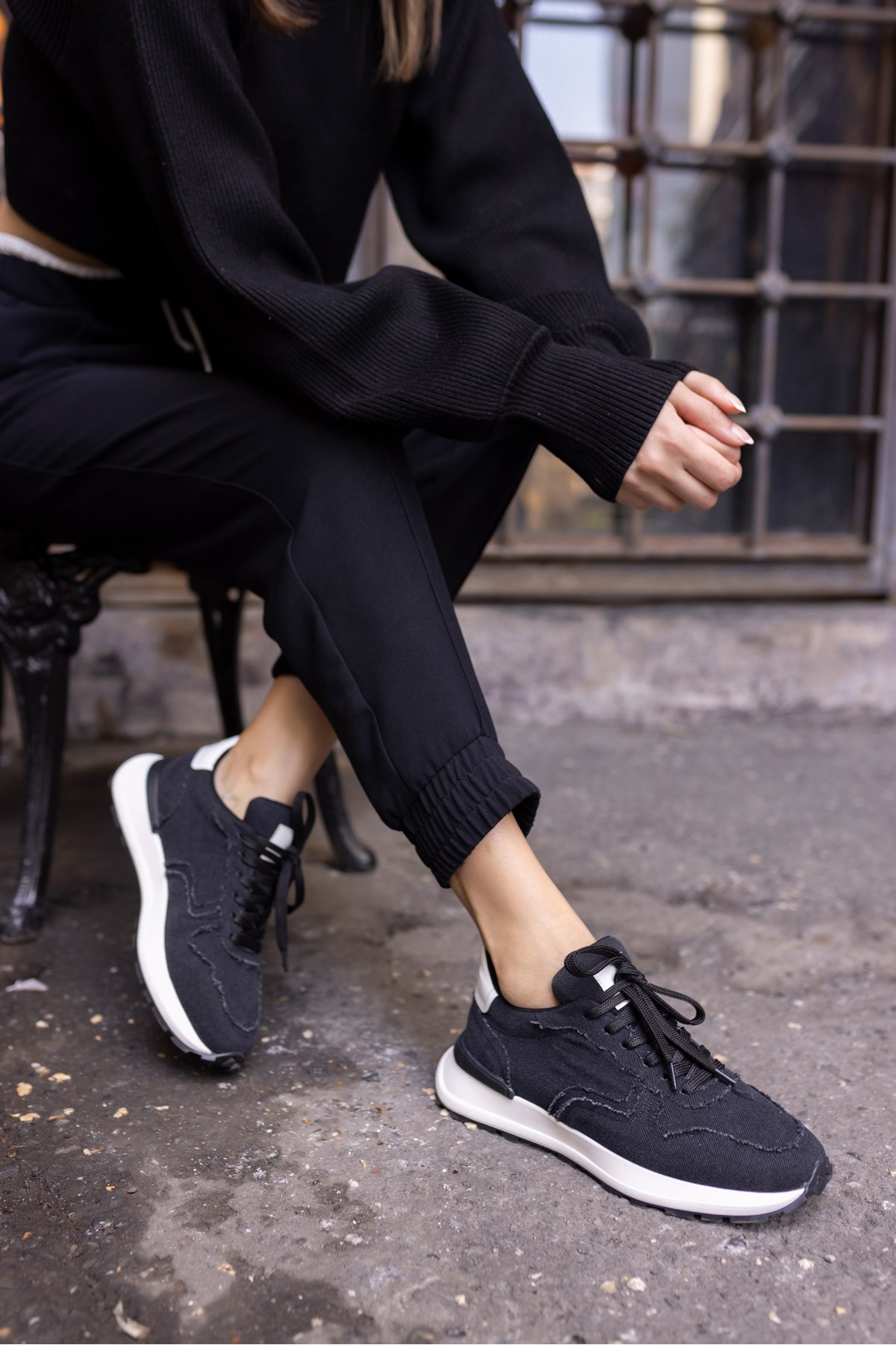 ROBİ KADİN SİYAH KETEN SNEAKER