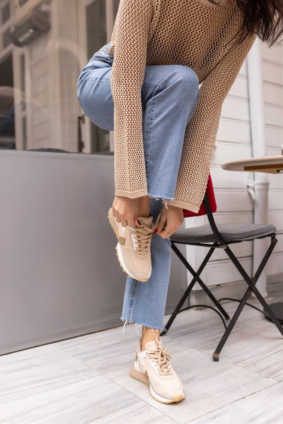 EVORA KADİN BEJ SİMLİ SNEAKER