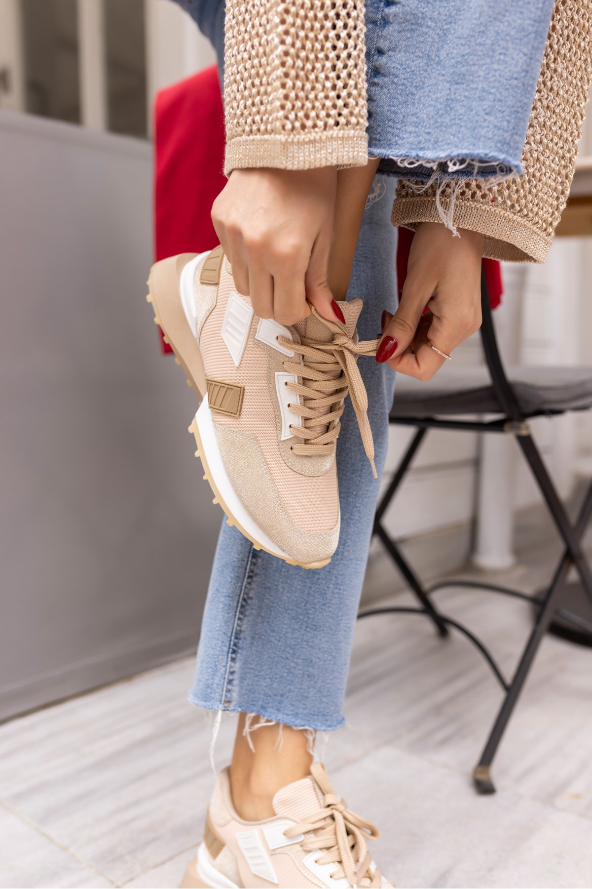 EVORA KADİN BEJ SİMLİ SNEAKER