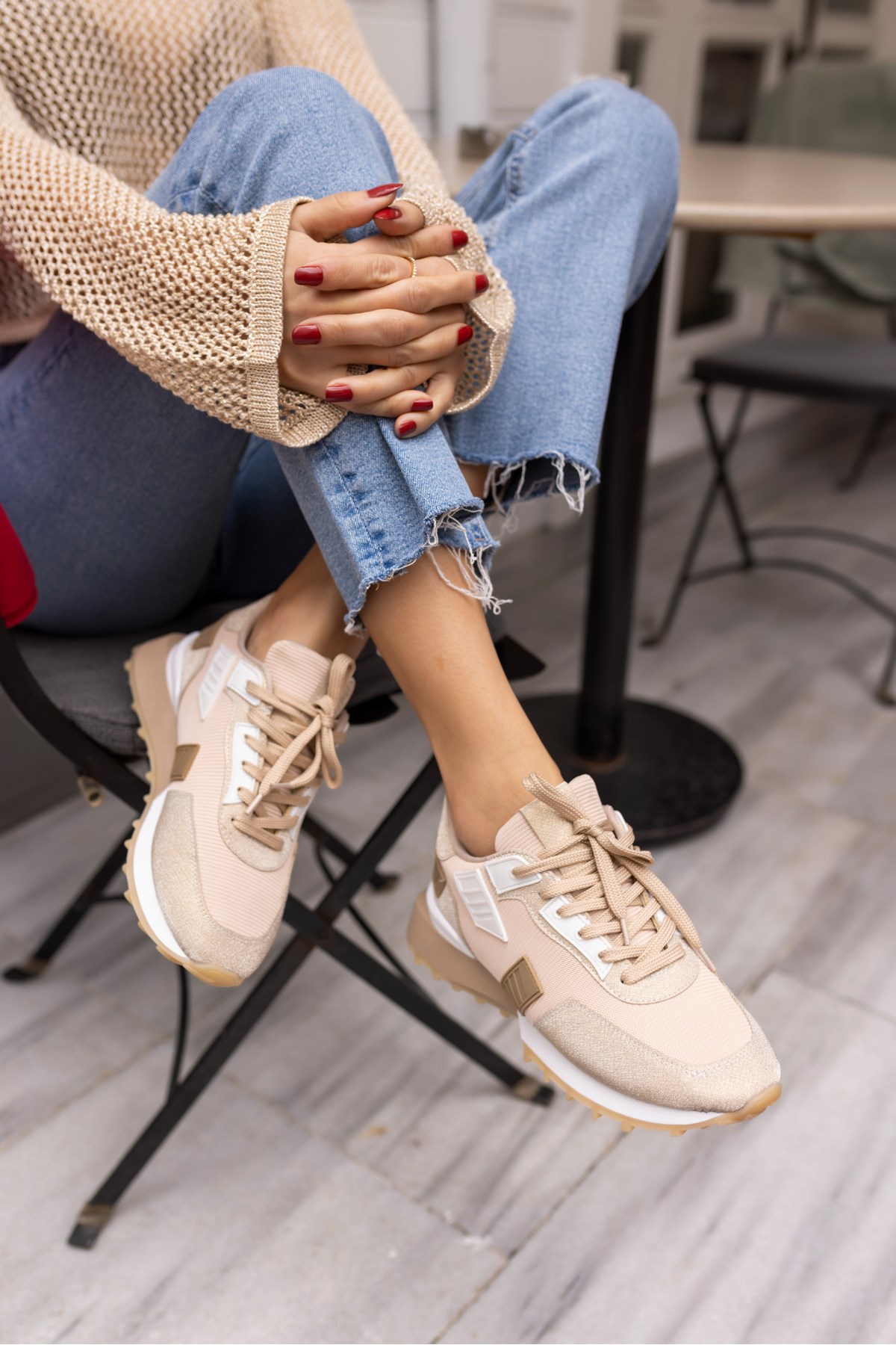 EVORA KADİN BEJ SİMLİ SNEAKER