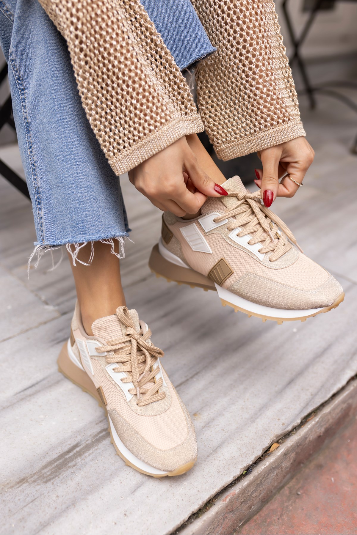 EVORA KADİN BEJ SİMLİ SNEAKER