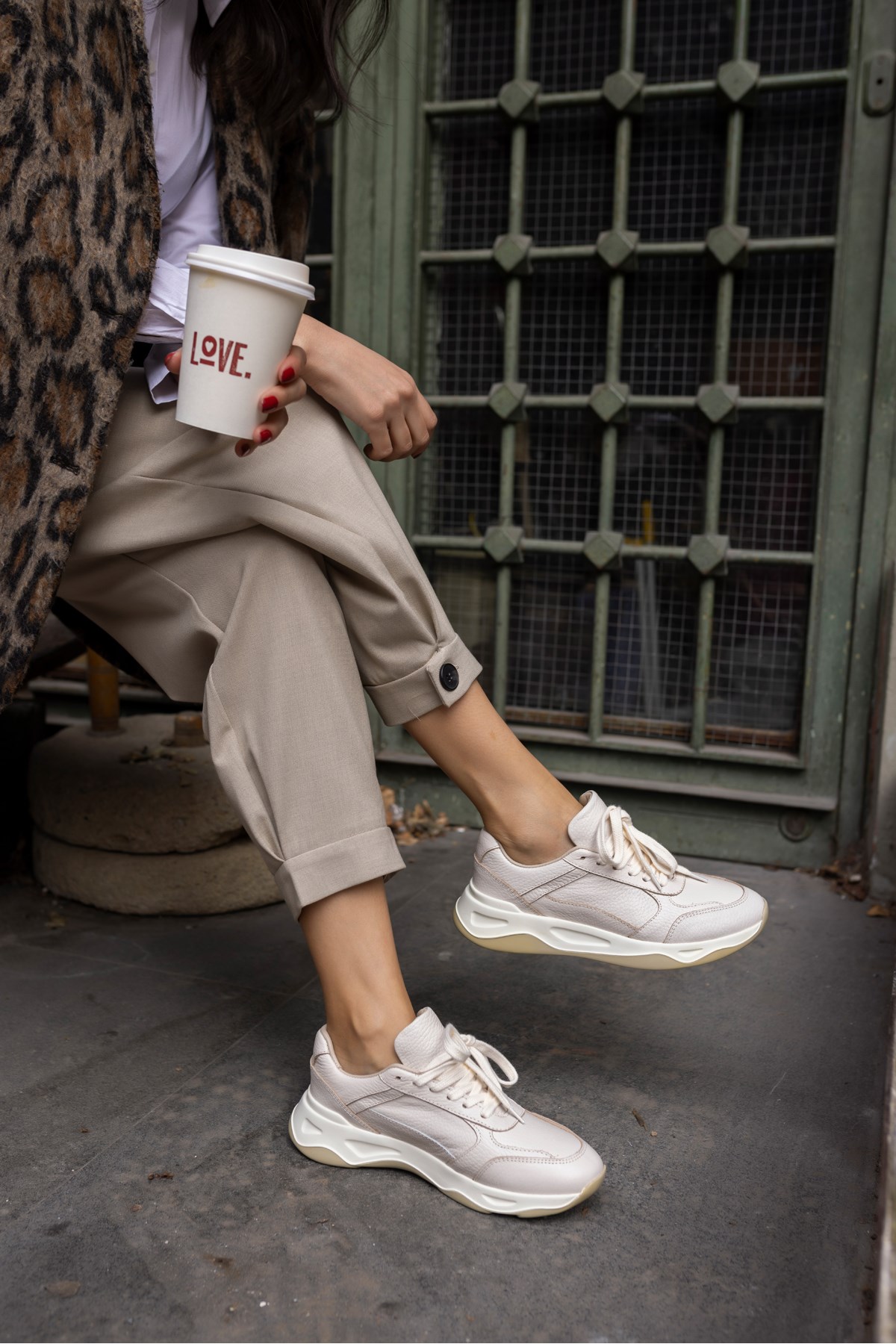 FAİNN KADIN BEJ GERCEK DERİ EVA TABAN SNEAKER