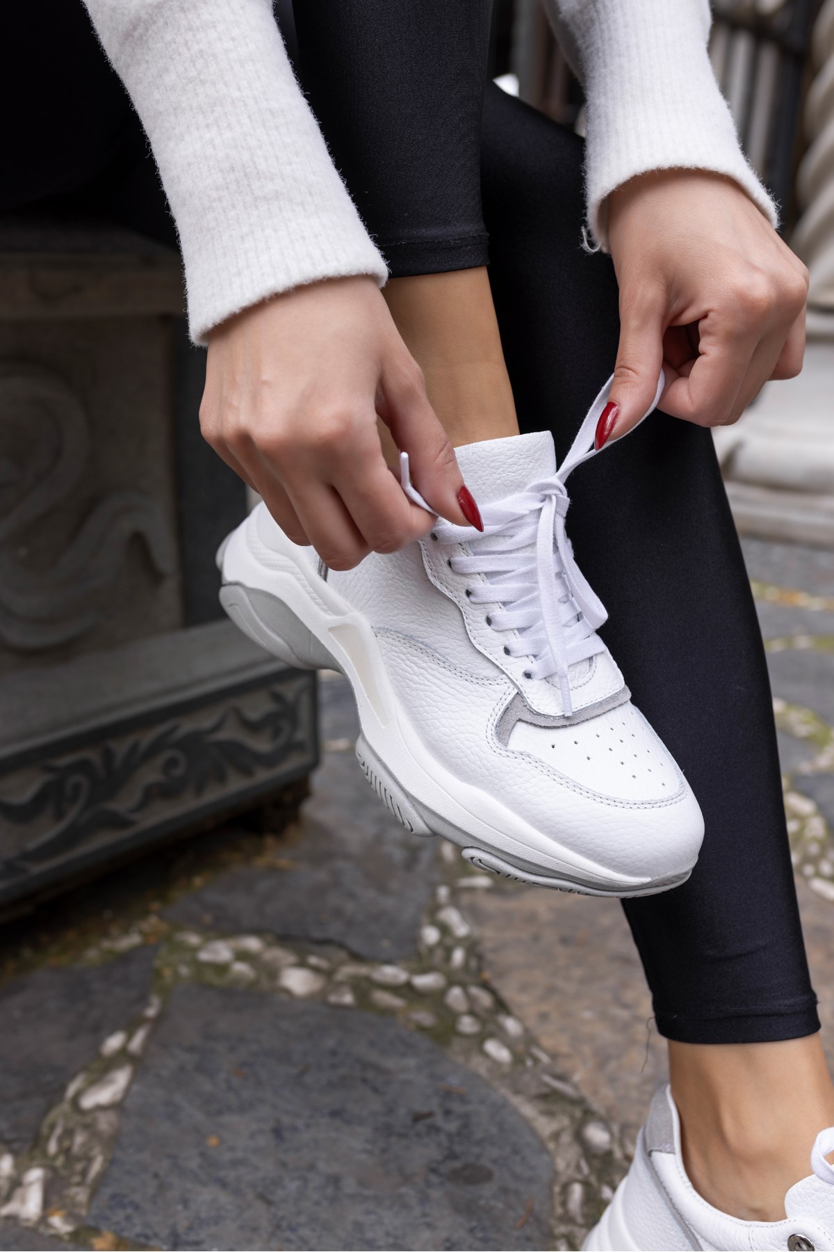 OLİVİA KADİN BEYAZ GERCEK DERİ 5 CM TABAN SNEAKER