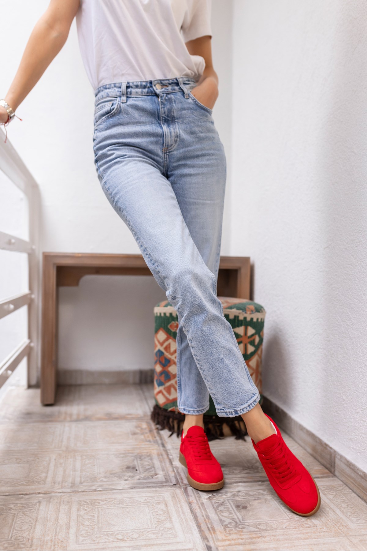 STEPY KADİN KIRMIZI SUET SAMBA TARZ SNEAKER