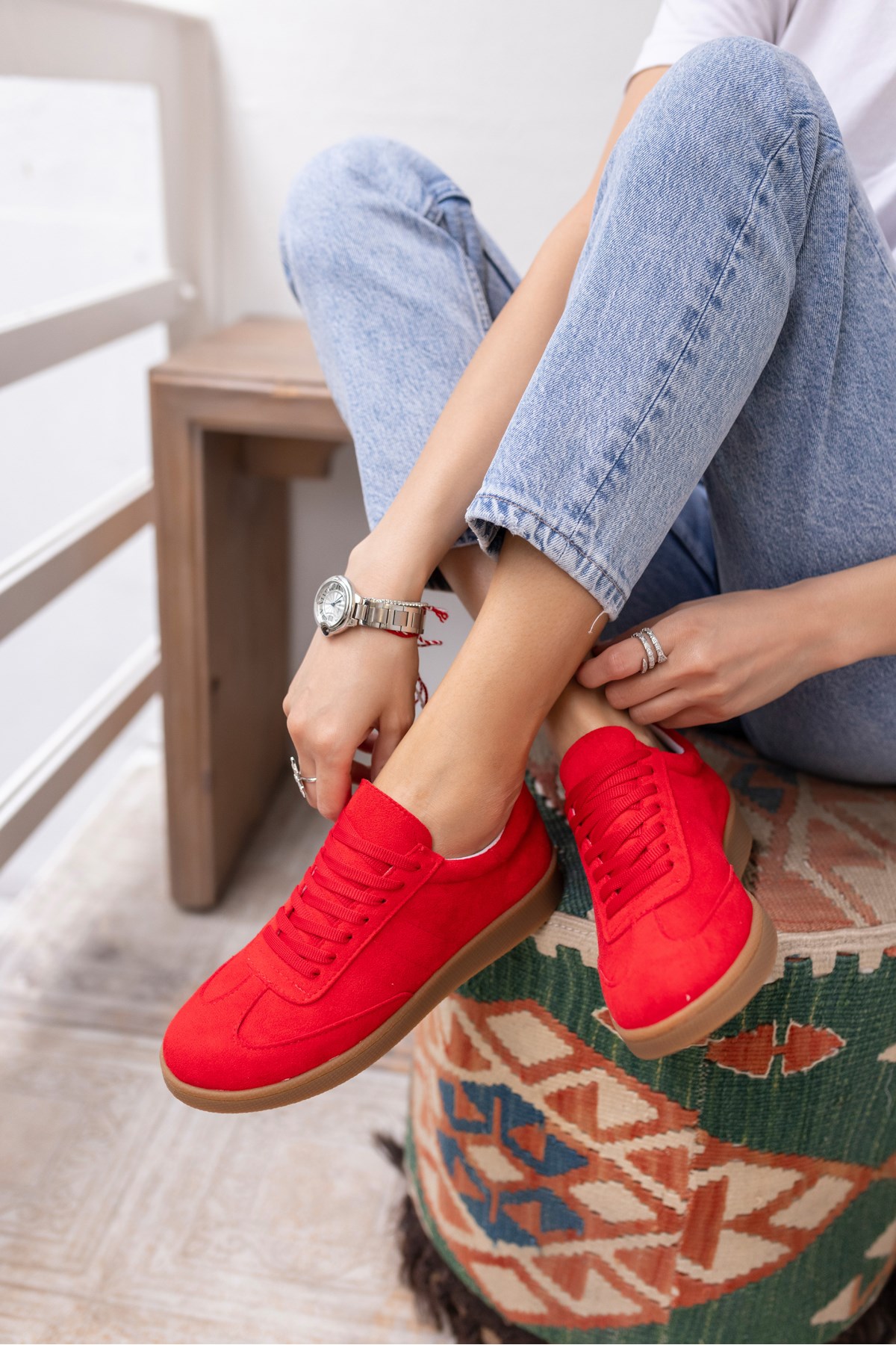 STEPY KADİN KIRMIZI SUET SAMBA TARZ SNEAKER