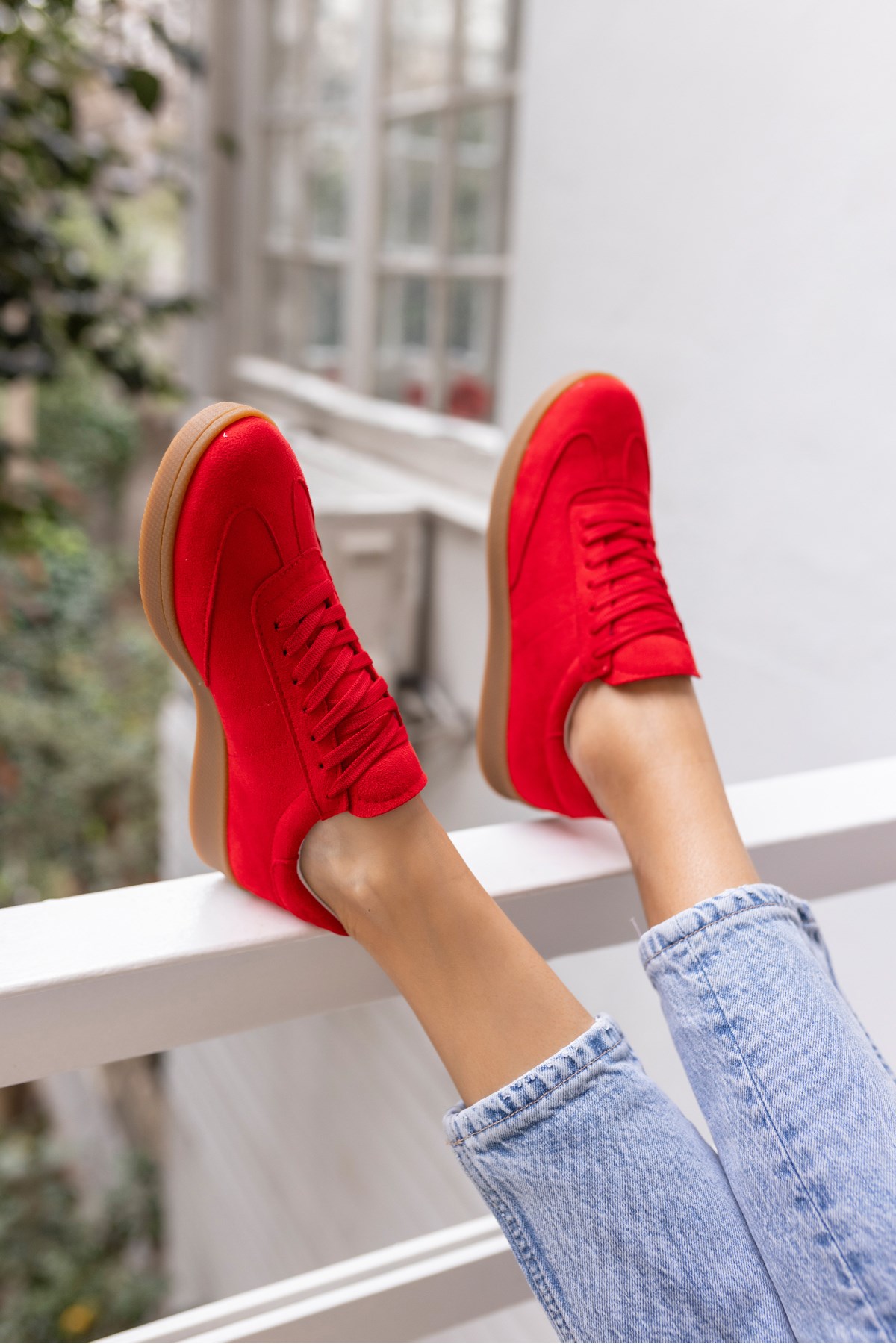 STEPY KADİN KIRMIZI SUET SAMBA TARZ SNEAKER