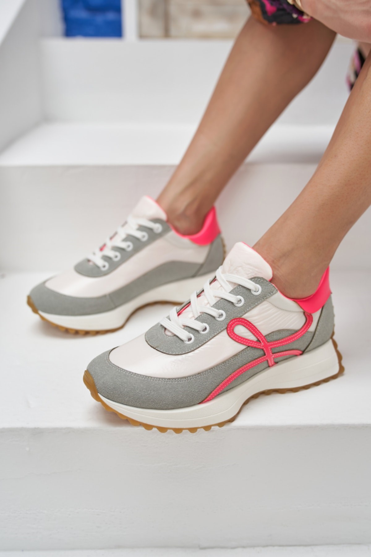 Jaıne Kadın Beyaz Fusya Sneakers Ayakkabi