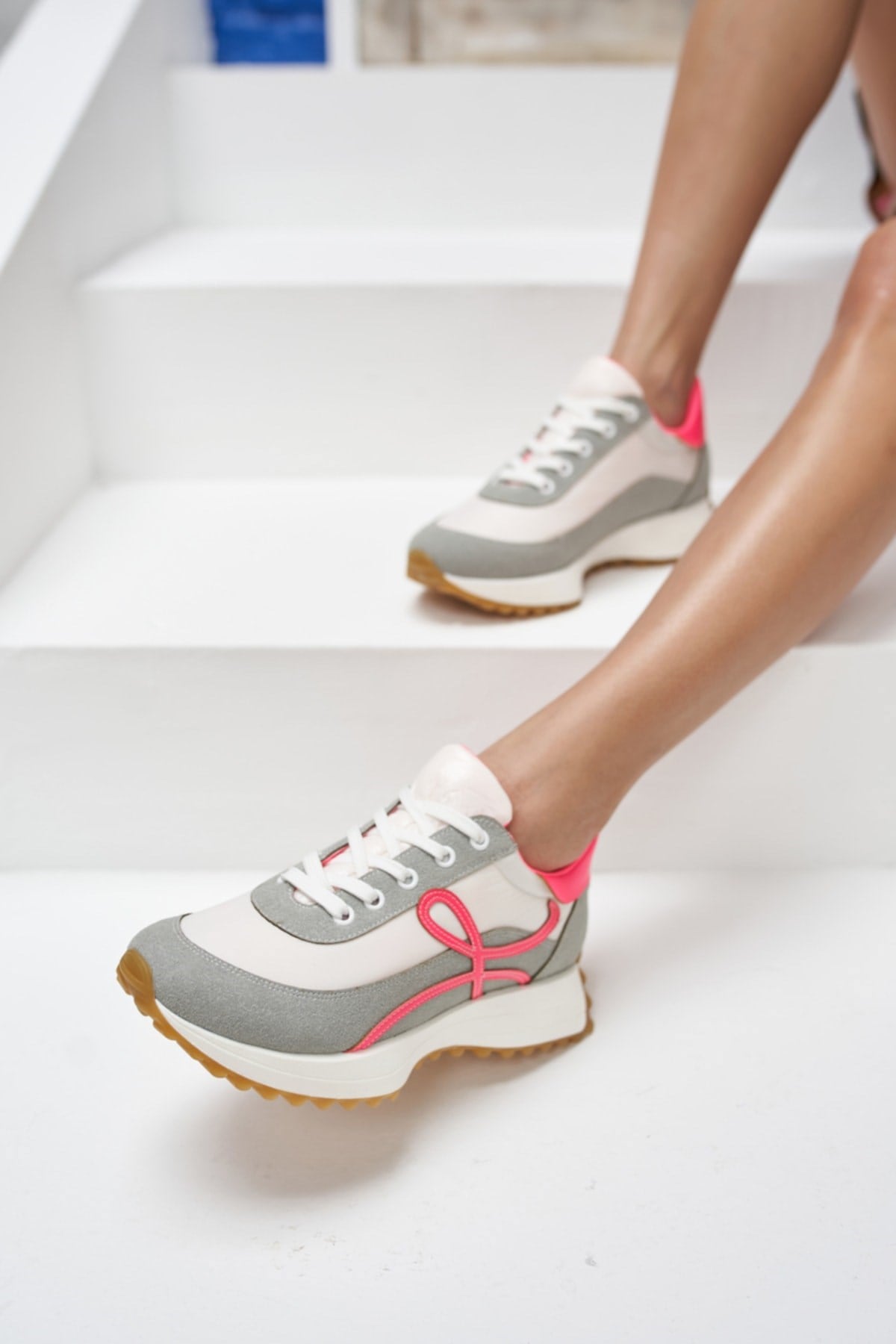 Jaıne Kadın Beyaz Fusya Sneakers Ayakkabi