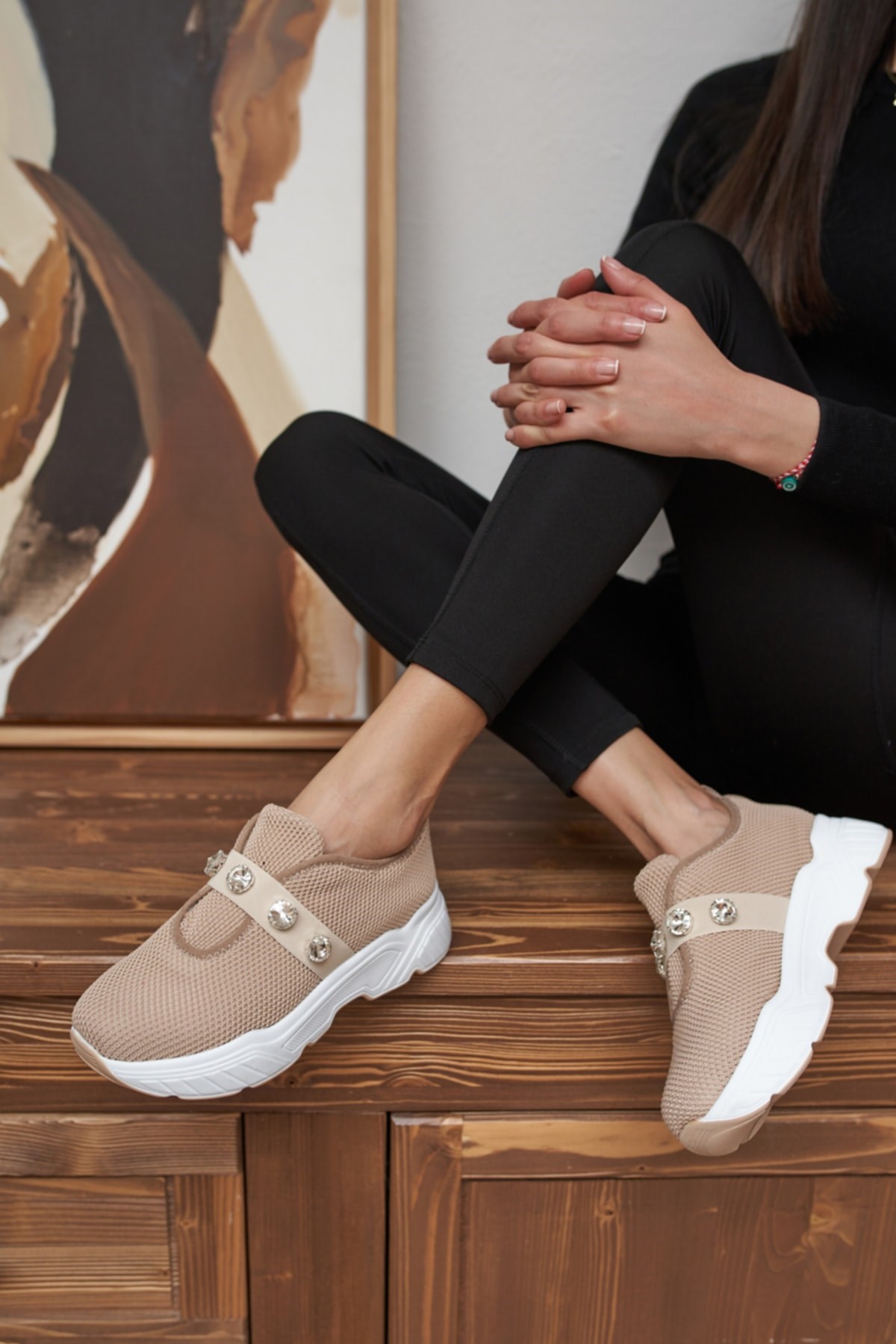 Belicia Kadın Nude Trıko Taş Detay Sneakers