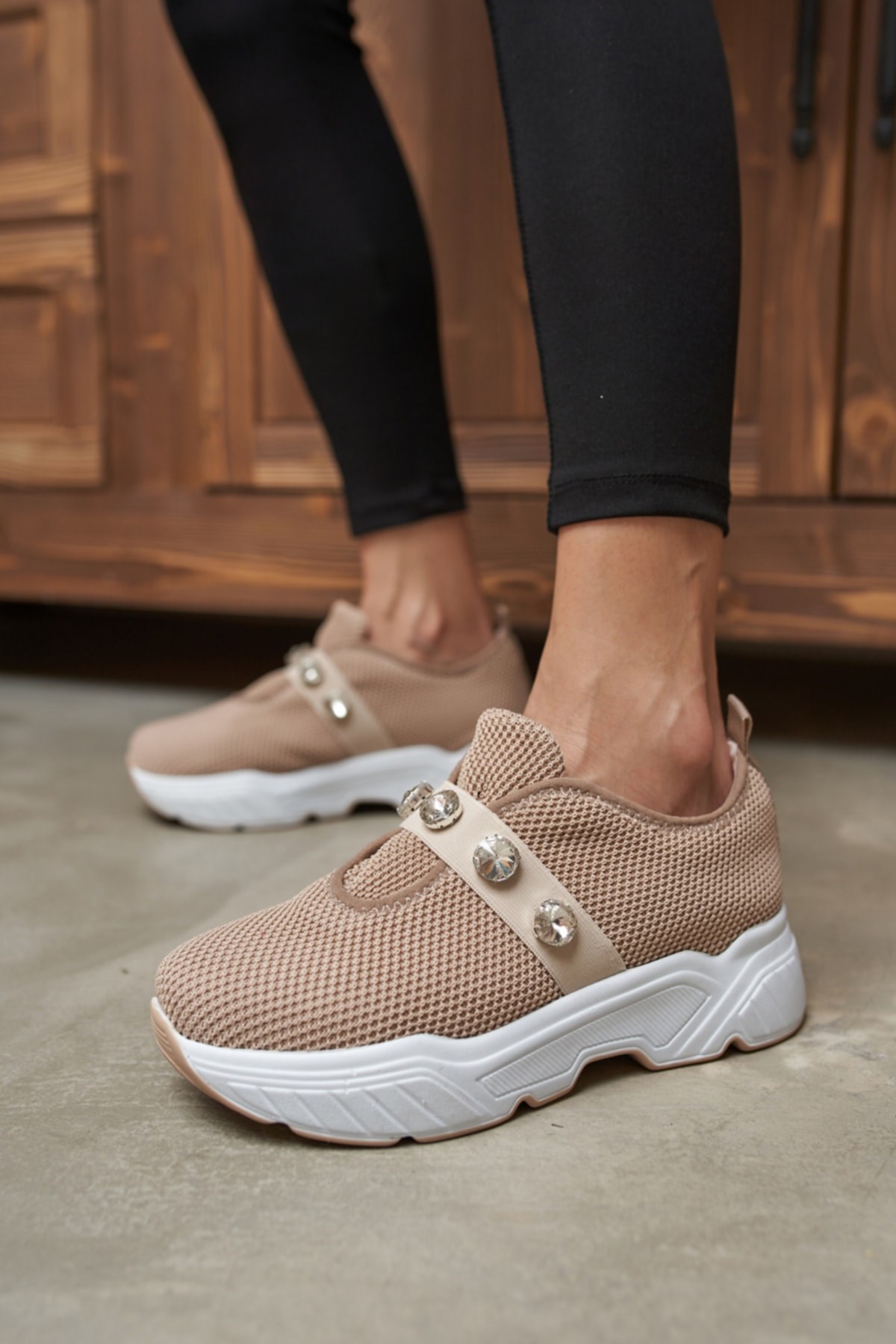 Belicia Kadın Nude Trıko Taş Detay Sneakers