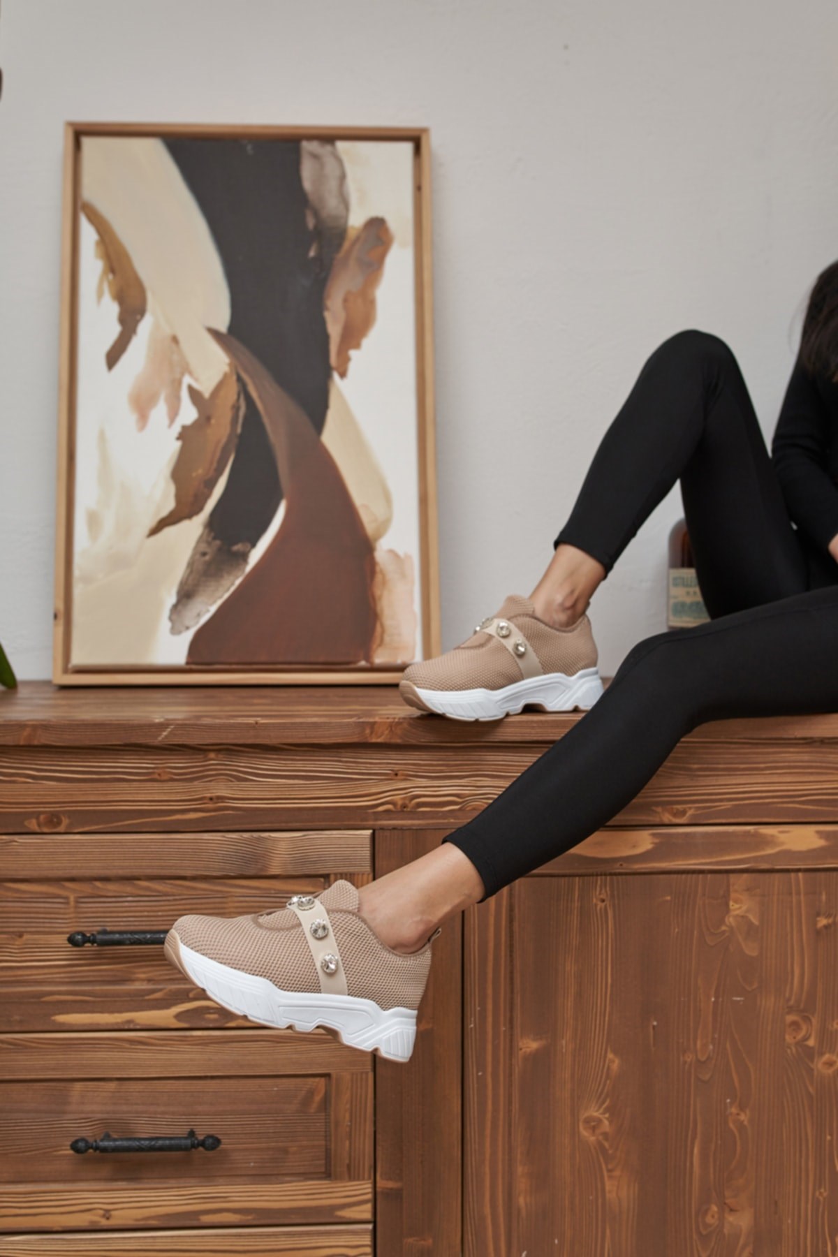 Belicia Kadın Nude Trıko Taş Detay Sneakers
