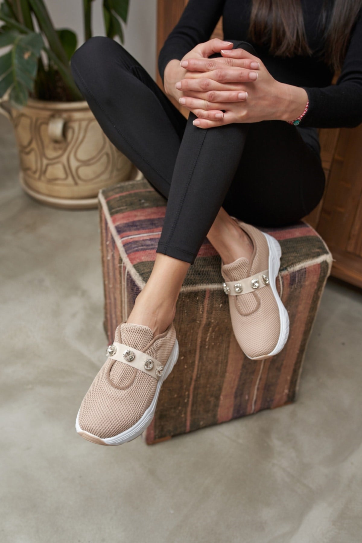 Belicia Kadın Nude Trıko Taş Detay Sneakers