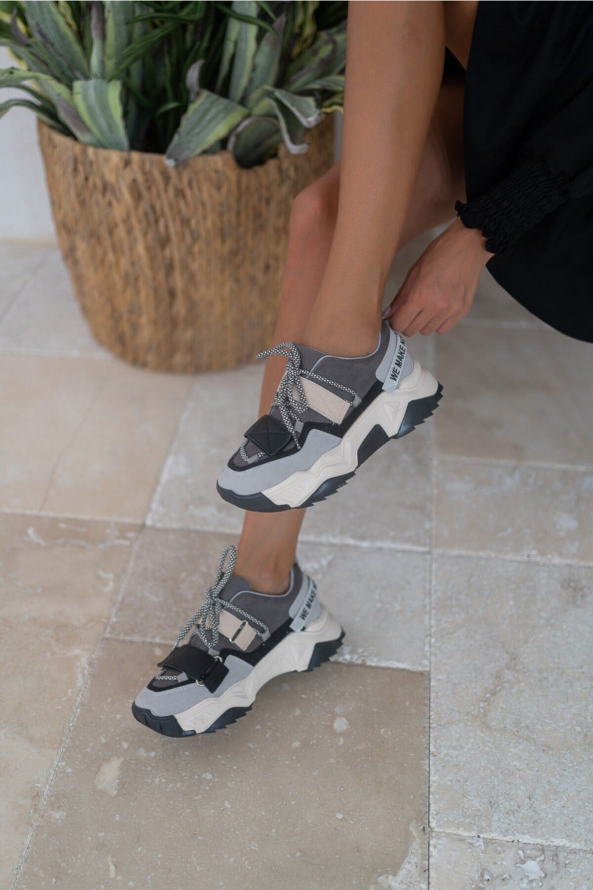 Brecka Kadin Gri Siyah Sneakers