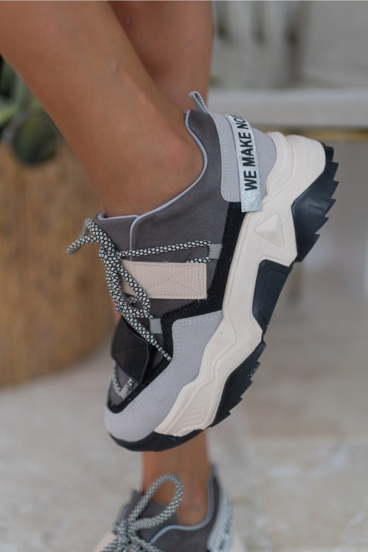 Brecka Kadin Gri Siyah Sneakers