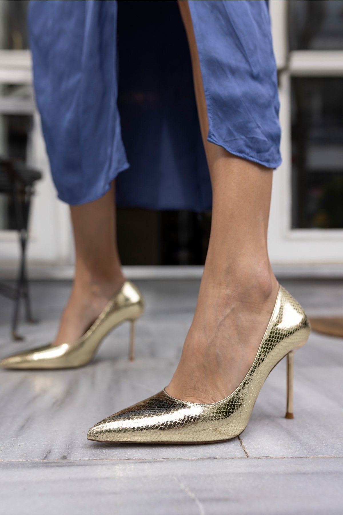 Carter Kadin Altın Gold Topuklu Galvanız Ökçe Stiletto