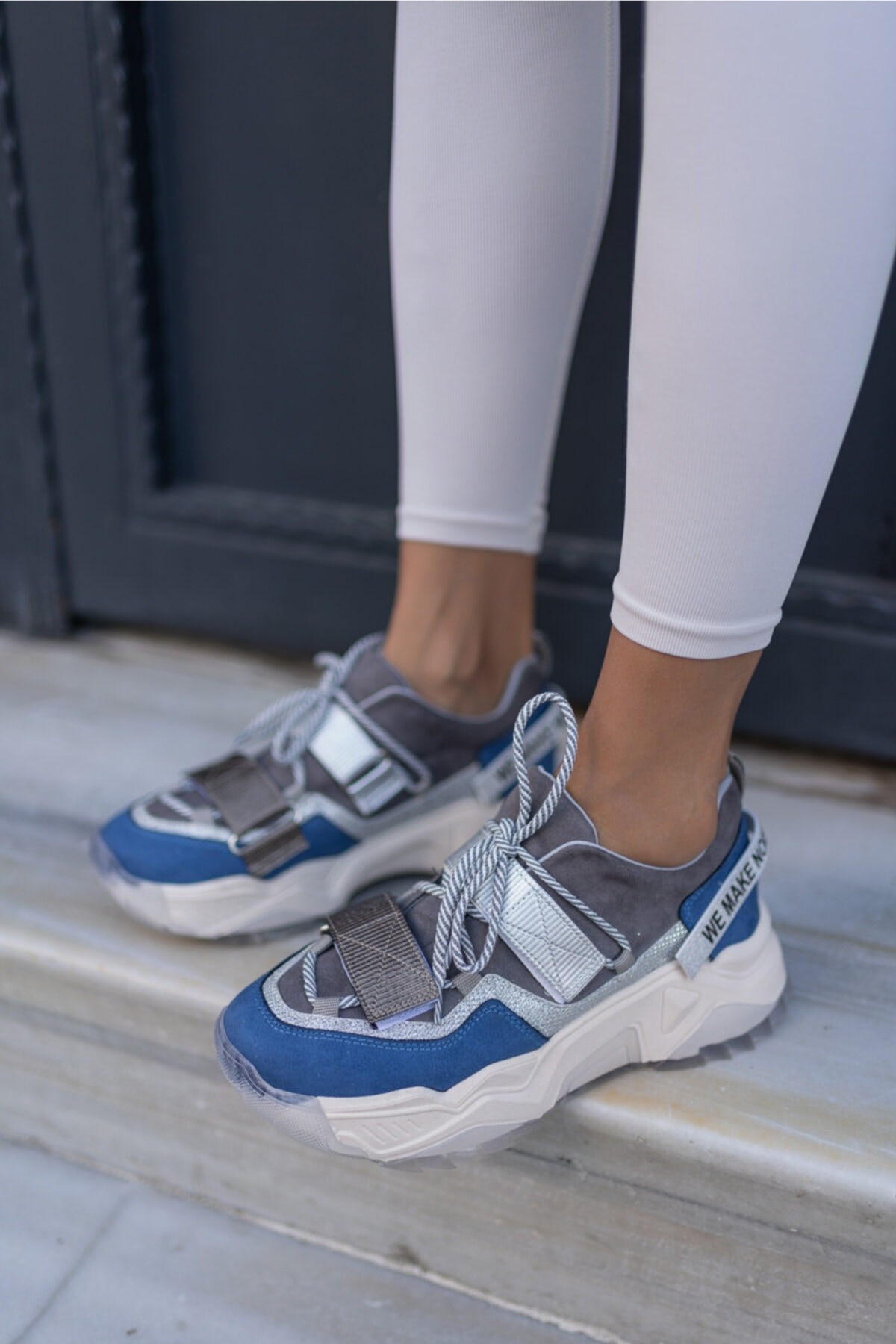 Breckas Mavi Gri Cirtli Sneakers