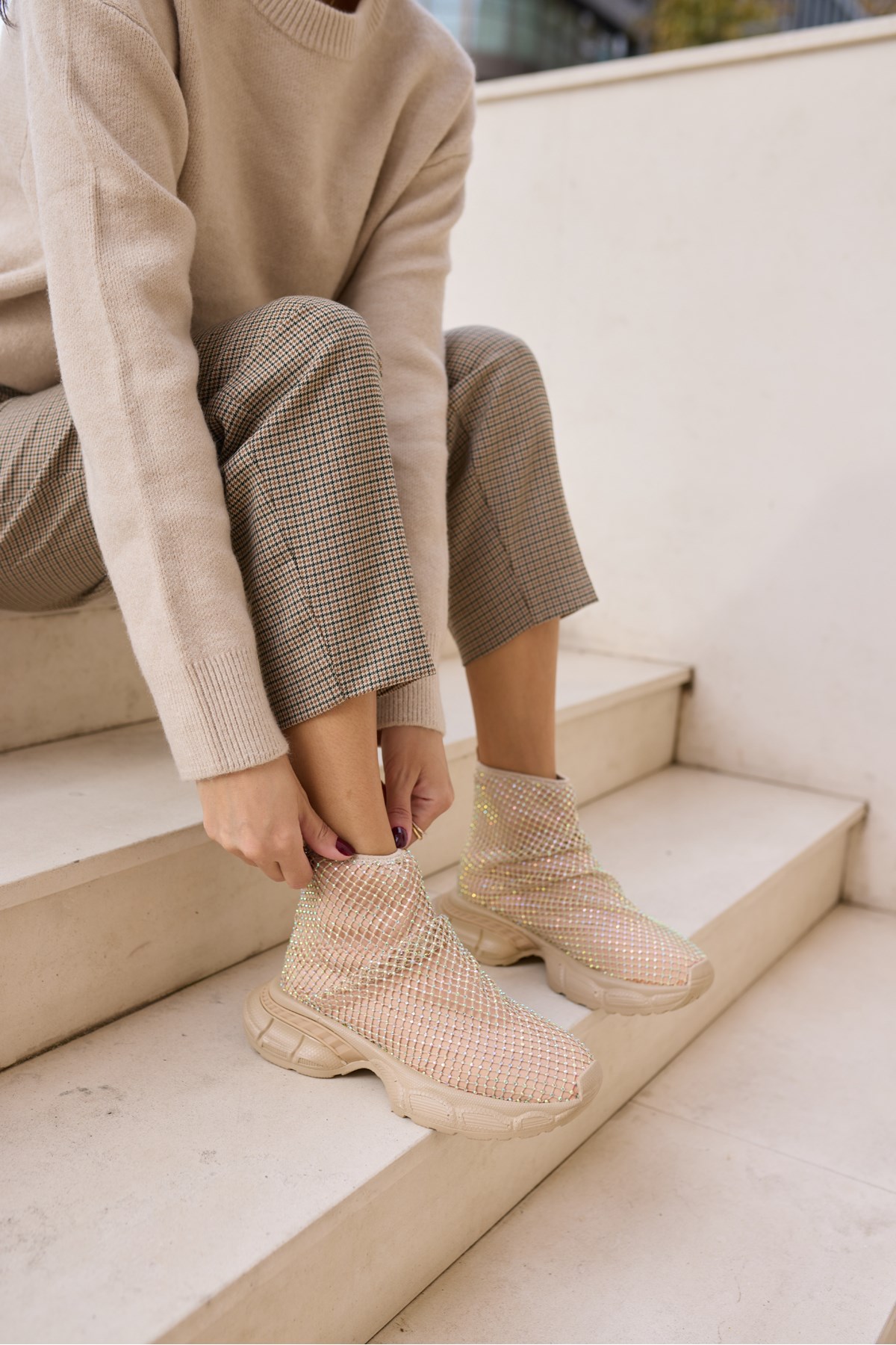 DEJAA KADİN BEJ NUDE TAŞLİ SNEAKER BOT