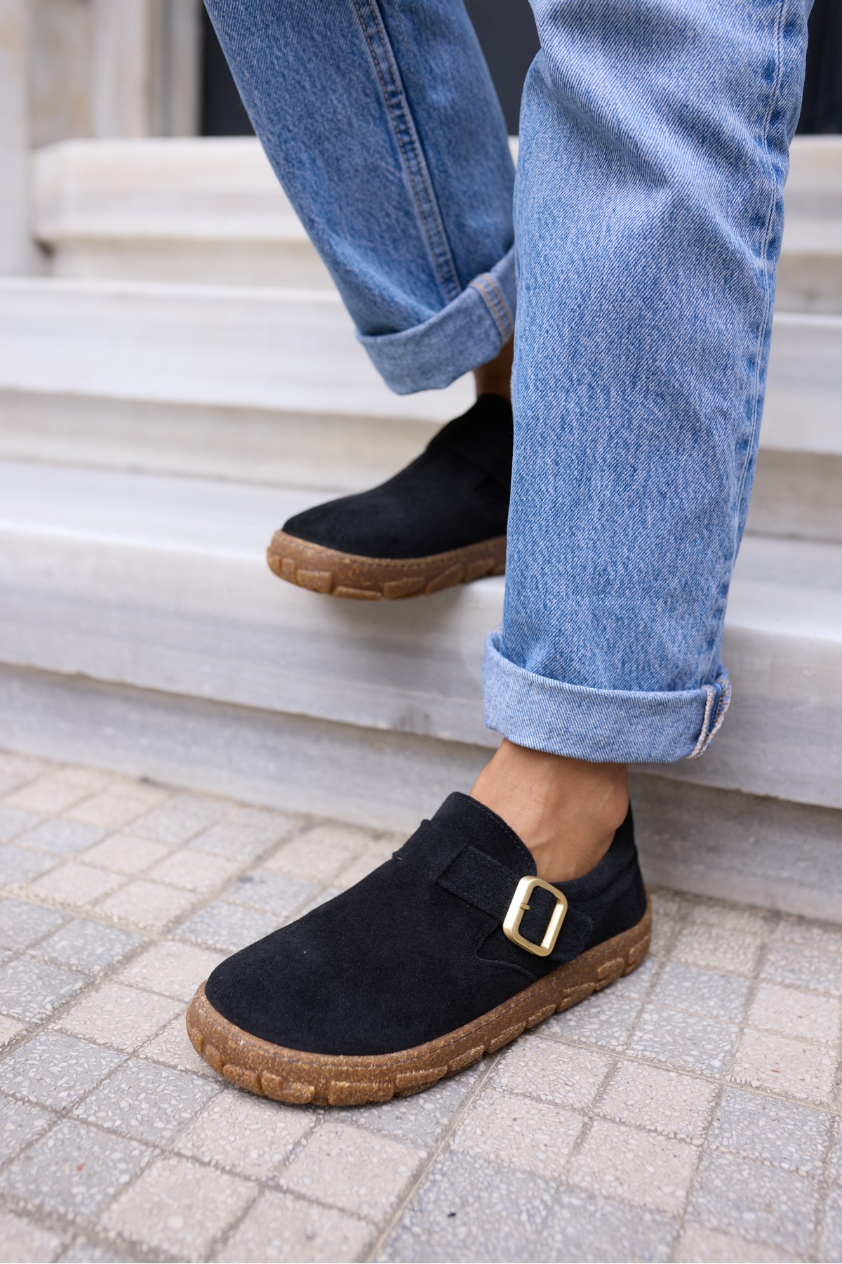ALESSİ KADİN SİYAH GERCEK SUET LOAFER AYAKKABİ
