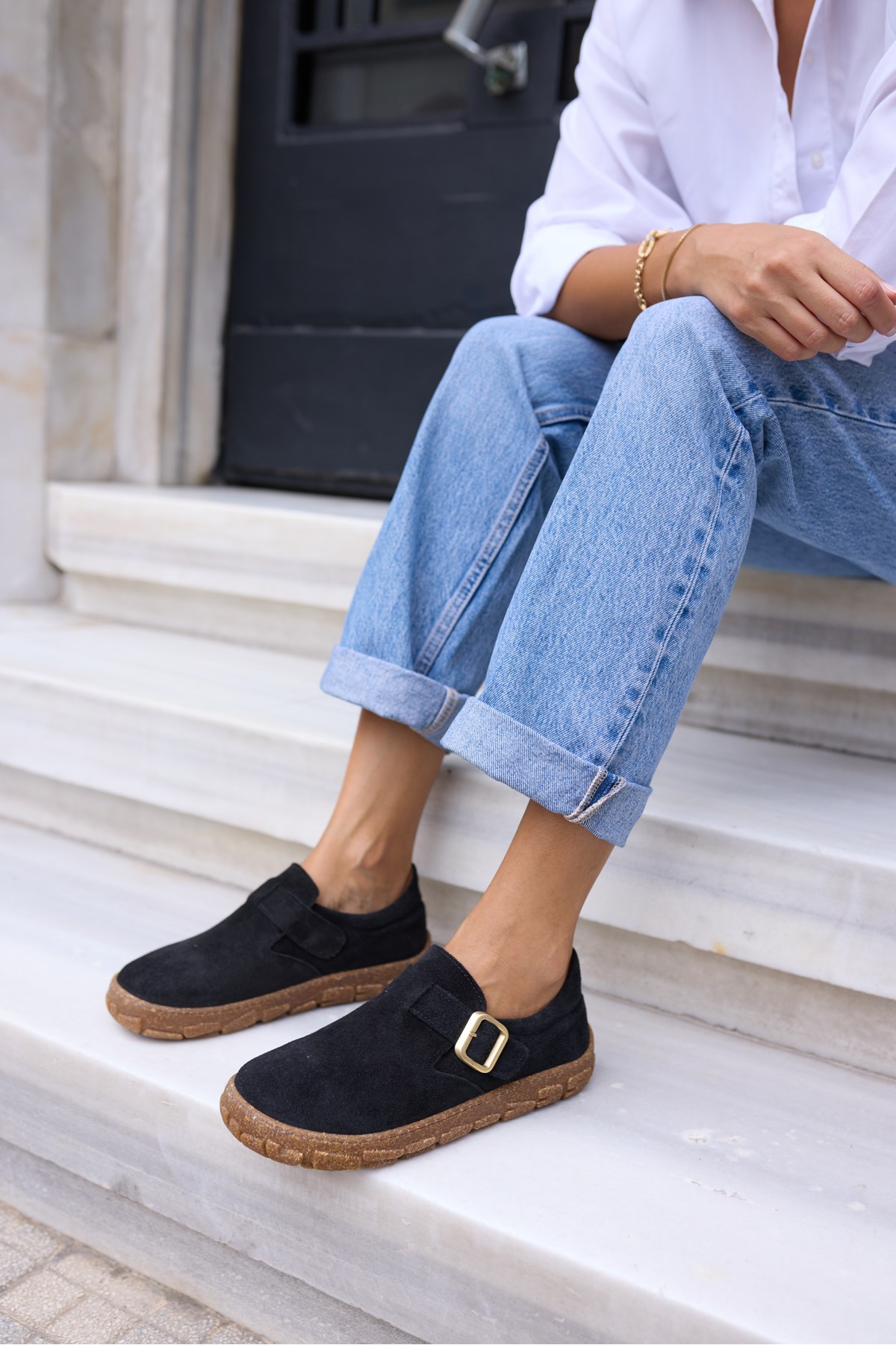 ALESSİ KADİN SİYAH GERCEK SUET LOAFER AYAKKABİ