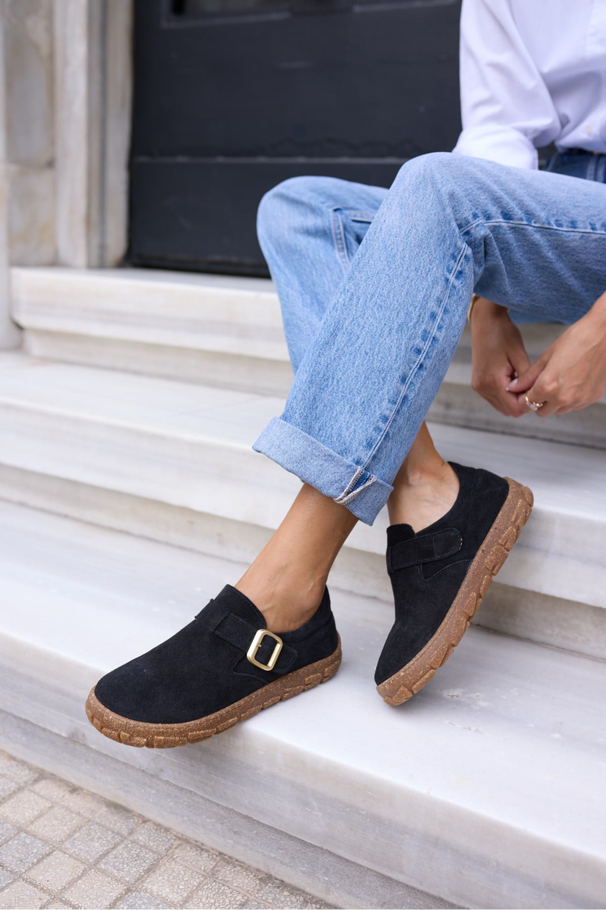 ALESSİ KADİN SİYAH GERCEK SUET LOAFER AYAKKABİ