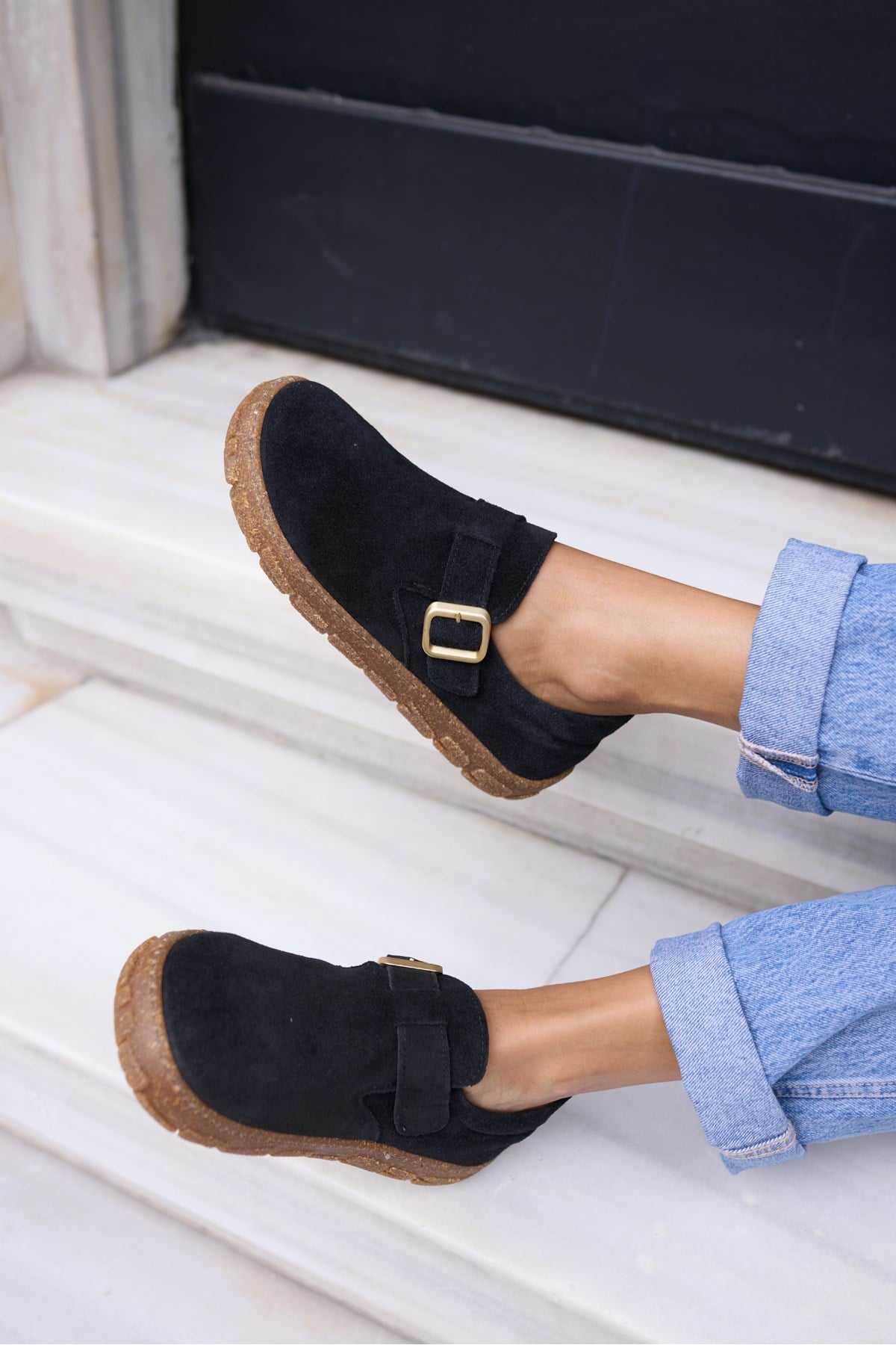 ALESSİ KADİN SİYAH GERCEK SUET LOAFER AYAKKABİ