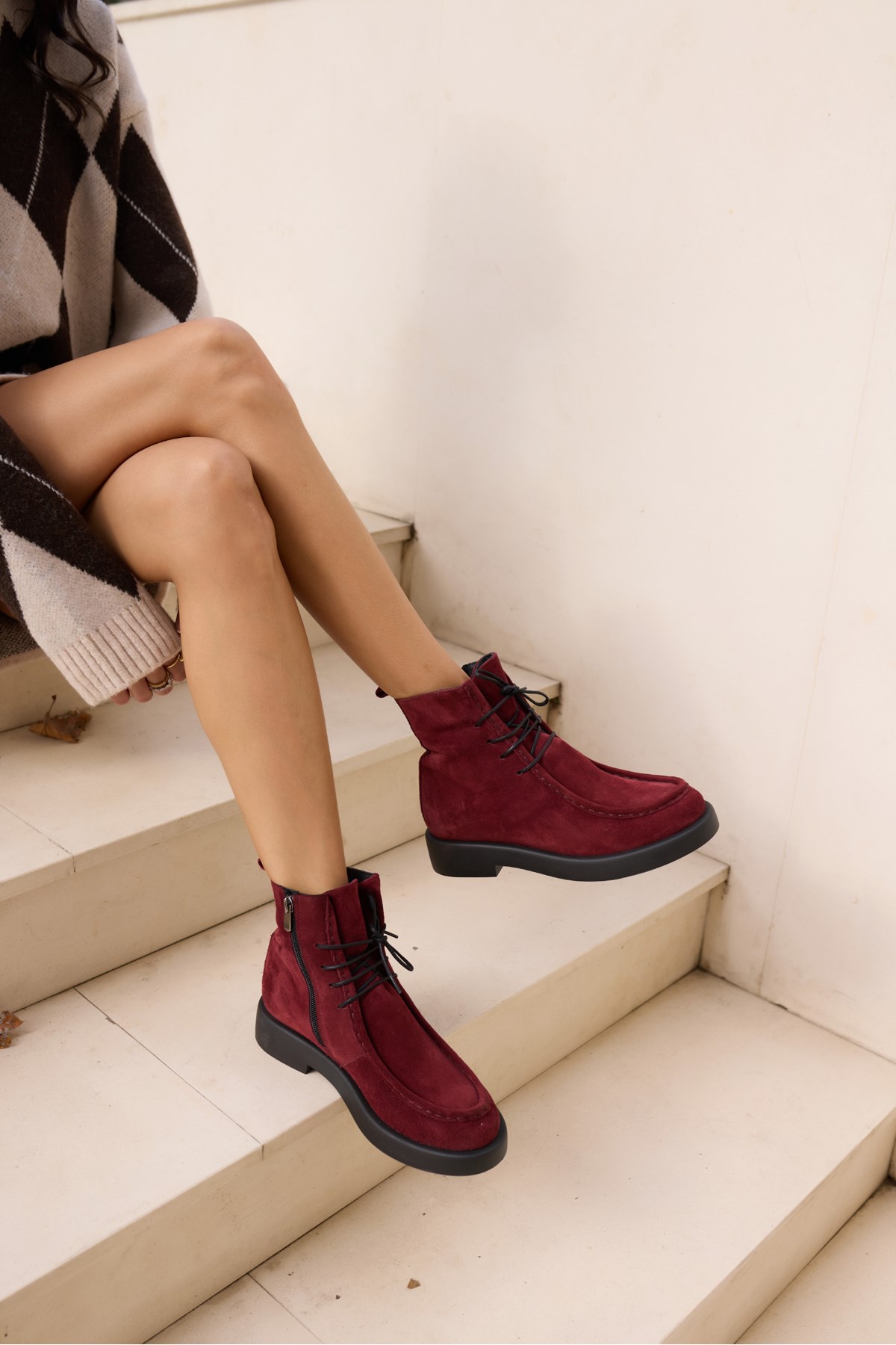 FİLİNA KADİN BORDO GERCEK SUET BAGCIK DETAY BOT
