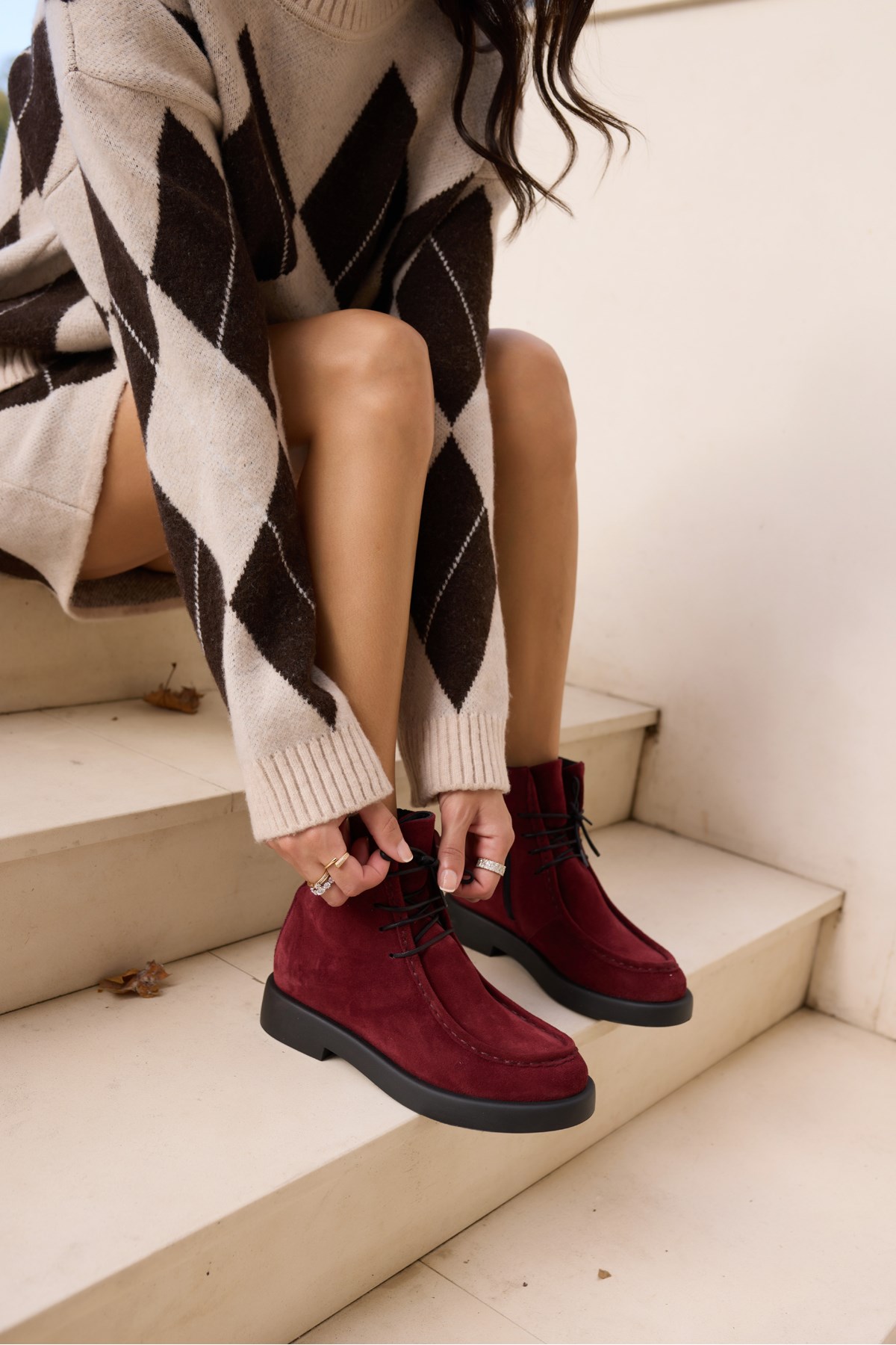FİLİNA KADİN BORDO GERCEK SUET BAGCIK DETAY BOT
