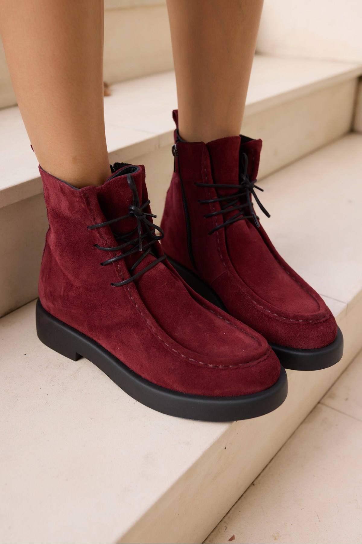 FİLİNA KADİN BORDO GERCEK SUET BAGCIK DETAY BOT